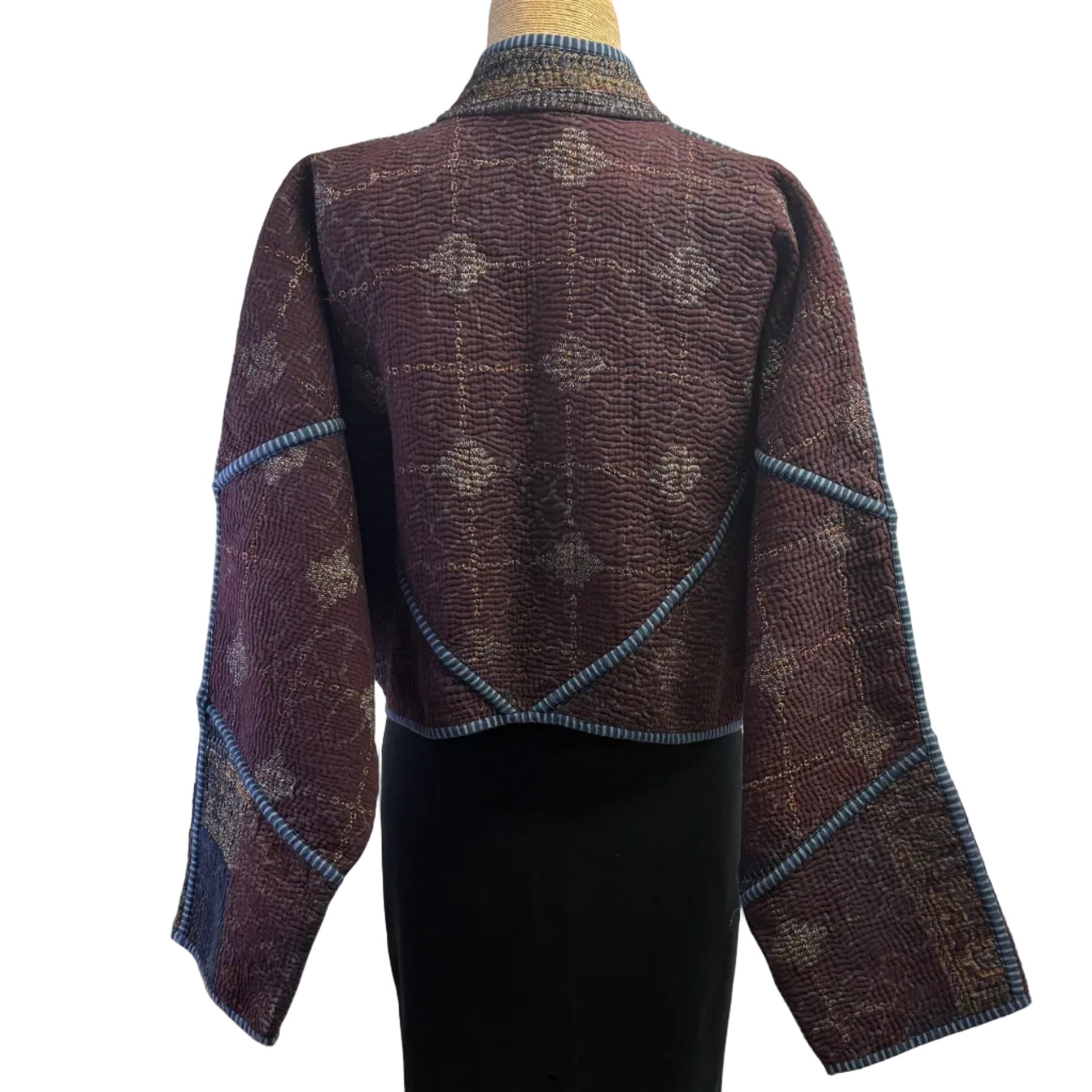 NAMAI Kantha Jacket, Reversible, Kaira Indigo, Burgundy/Tan, S/M