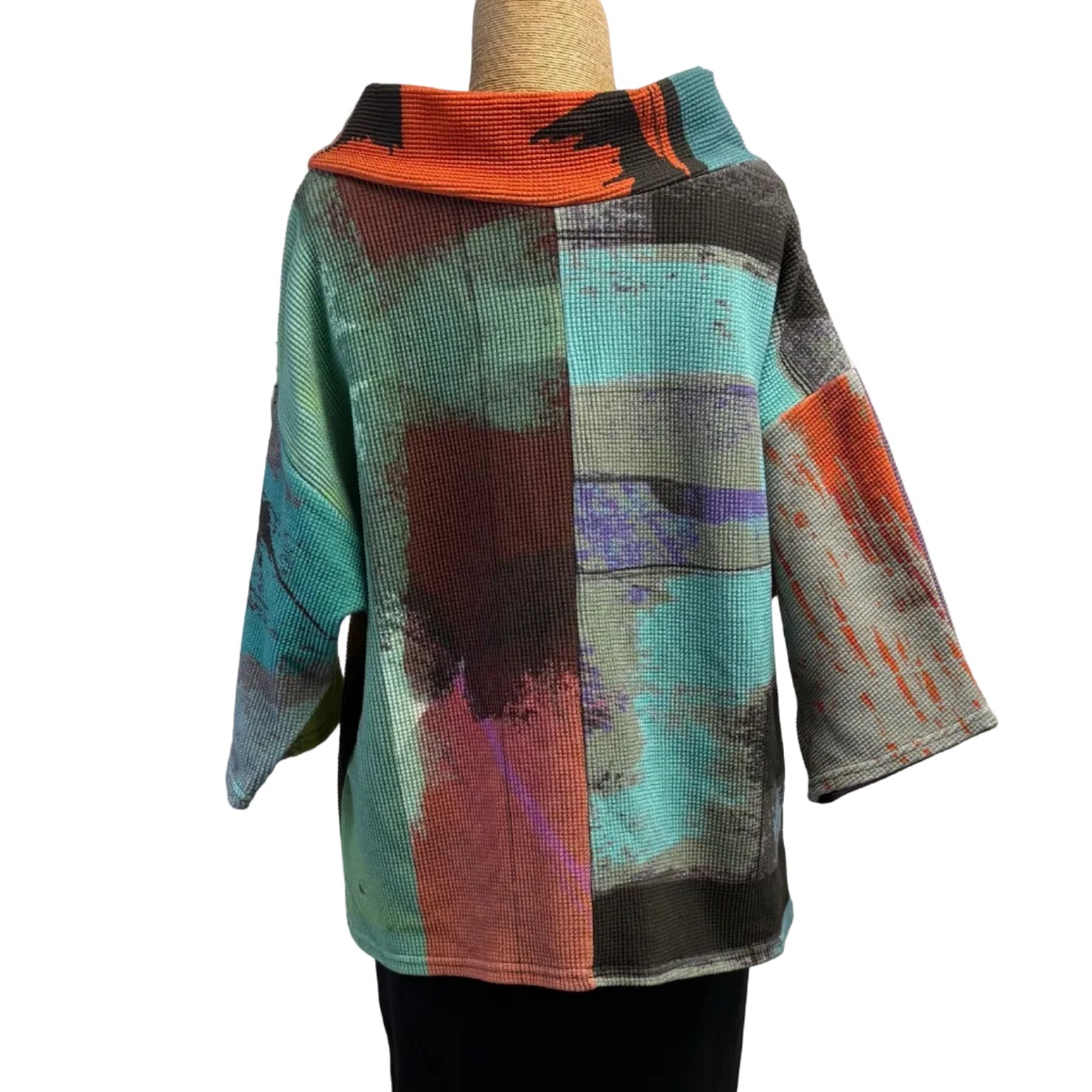 Andrea Geer Crop Top, Funnel Neck, Turquoise/Green/White/Black, S