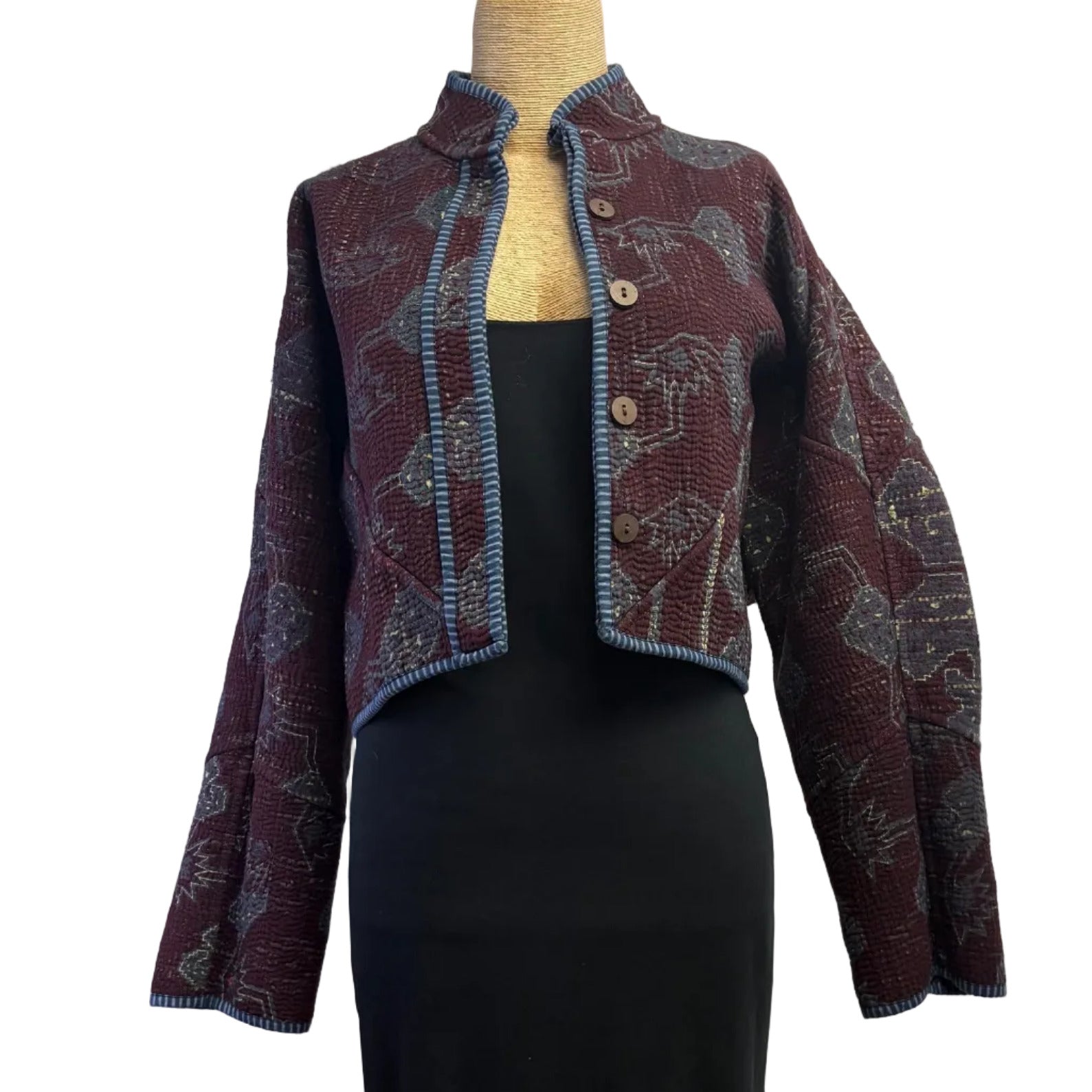 NAMAI Kantha Jacket, Reversible, Kaira Indigo, Burgundy/Tan, S/M