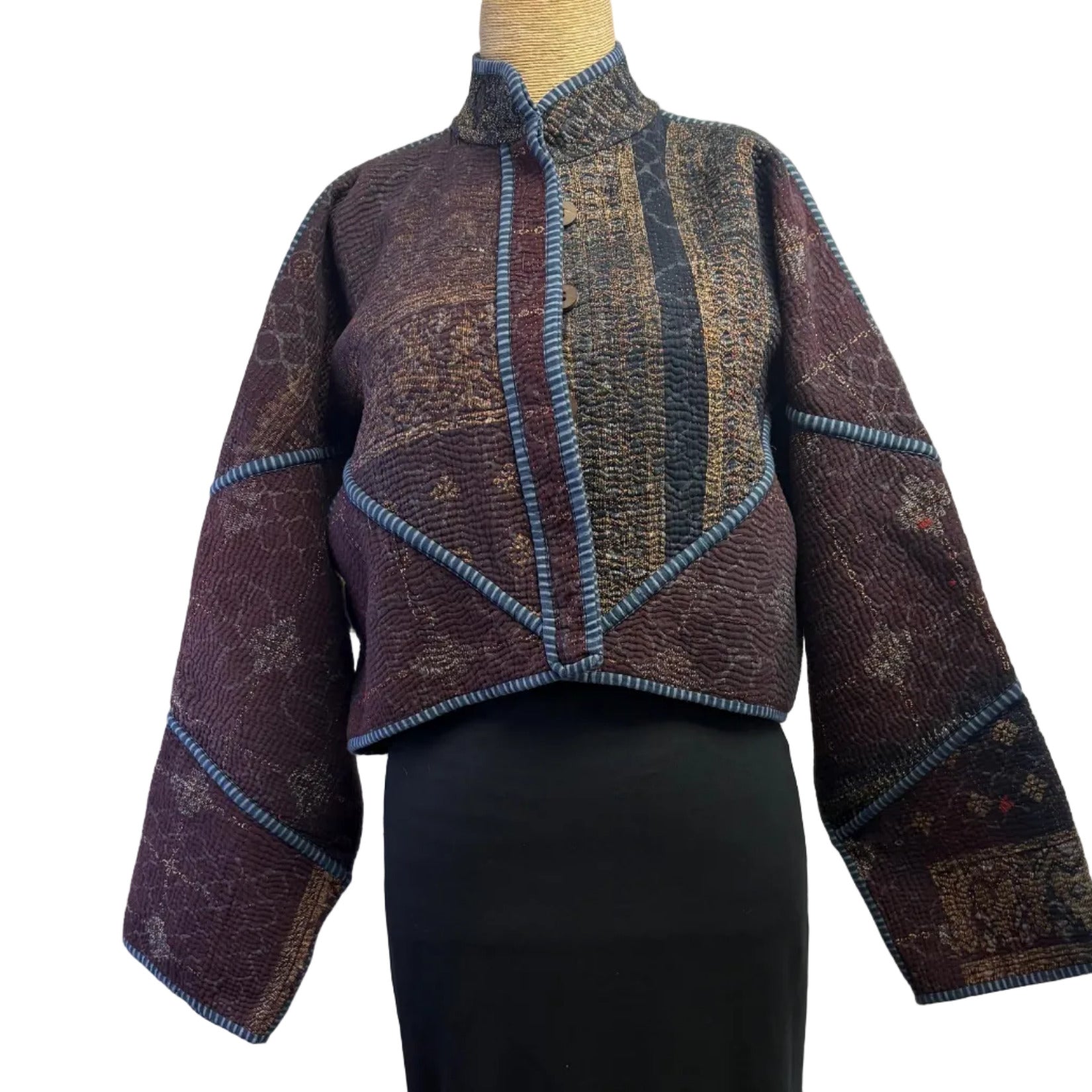 NAMAI Kantha Jacket, Reversible, Kaira Indigo, Burgundy/Tan, S/M