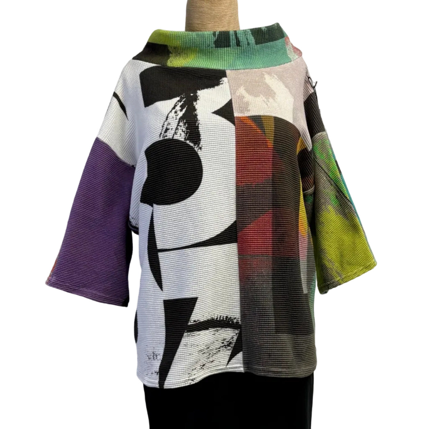 Andrea Geer Crop Top, Funnel Neck, Turquoise/Green/White/Black, S