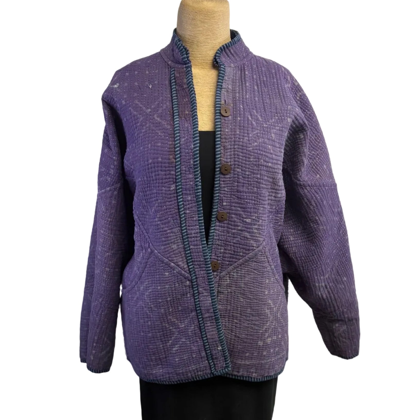 NAMAI Kantha Jacket, Reversible, Ladhiya Patchwork, Purple/Blue, M/L