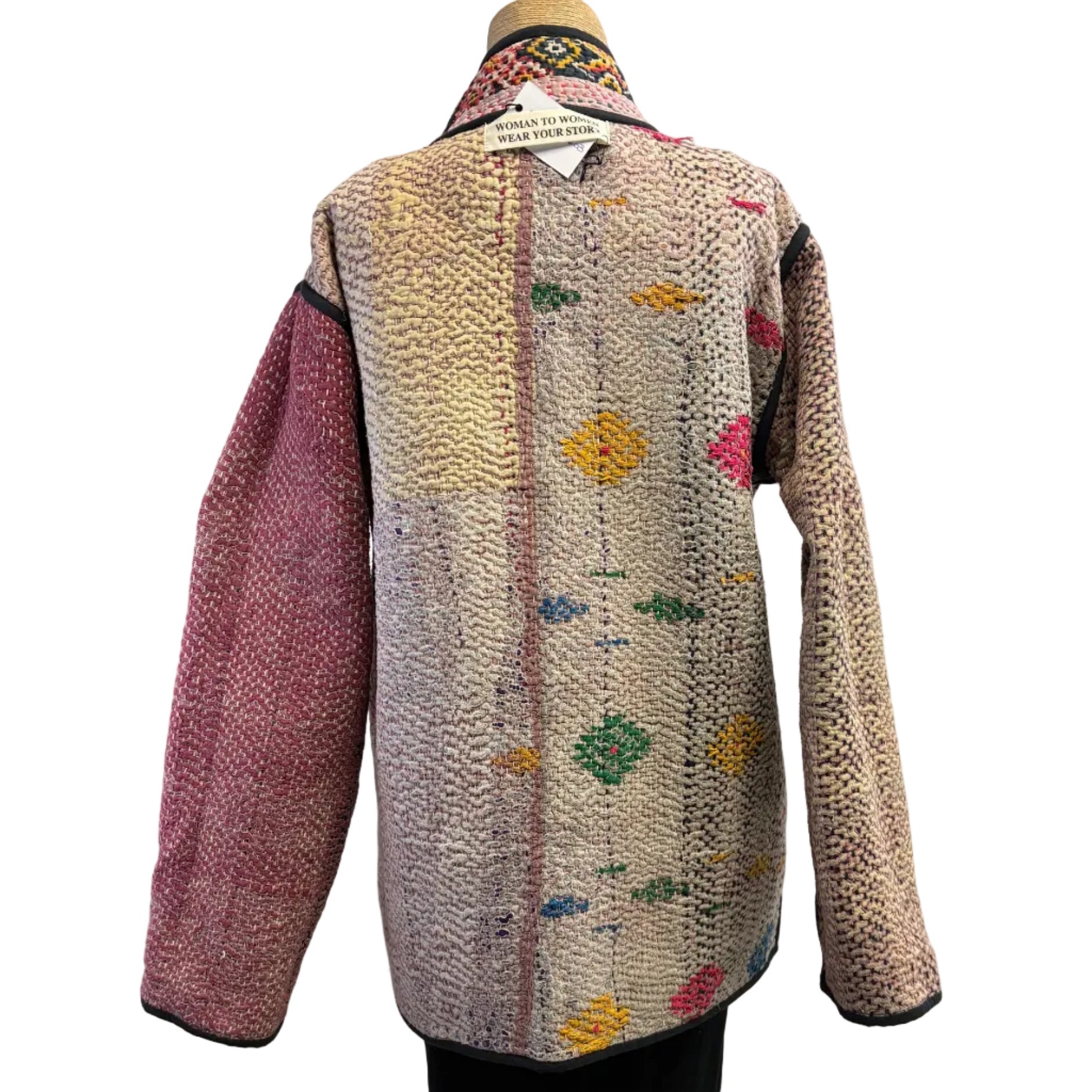 Gia Andre Kantha Jacket, Reversible, Red/Salmon/Pink/Yellow, L