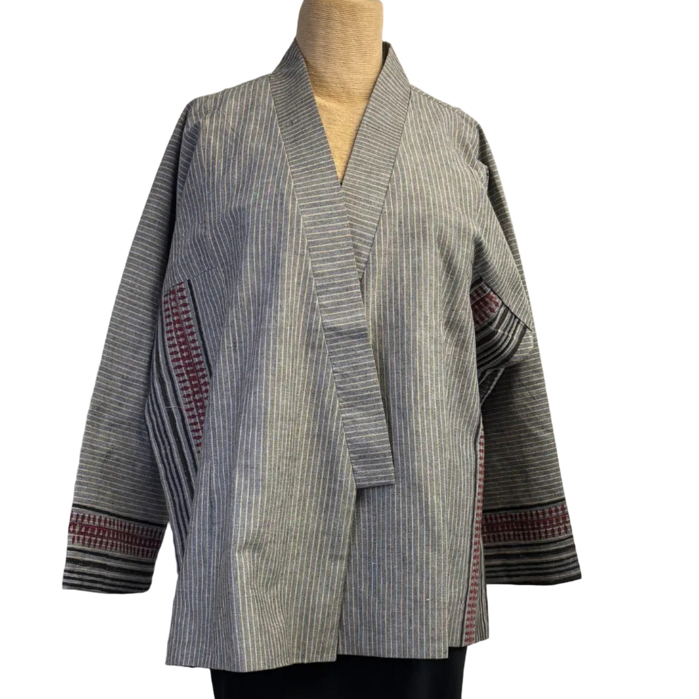 Sudarshan Kimono Jacket, Grey/Gold Pinstripe, M/L