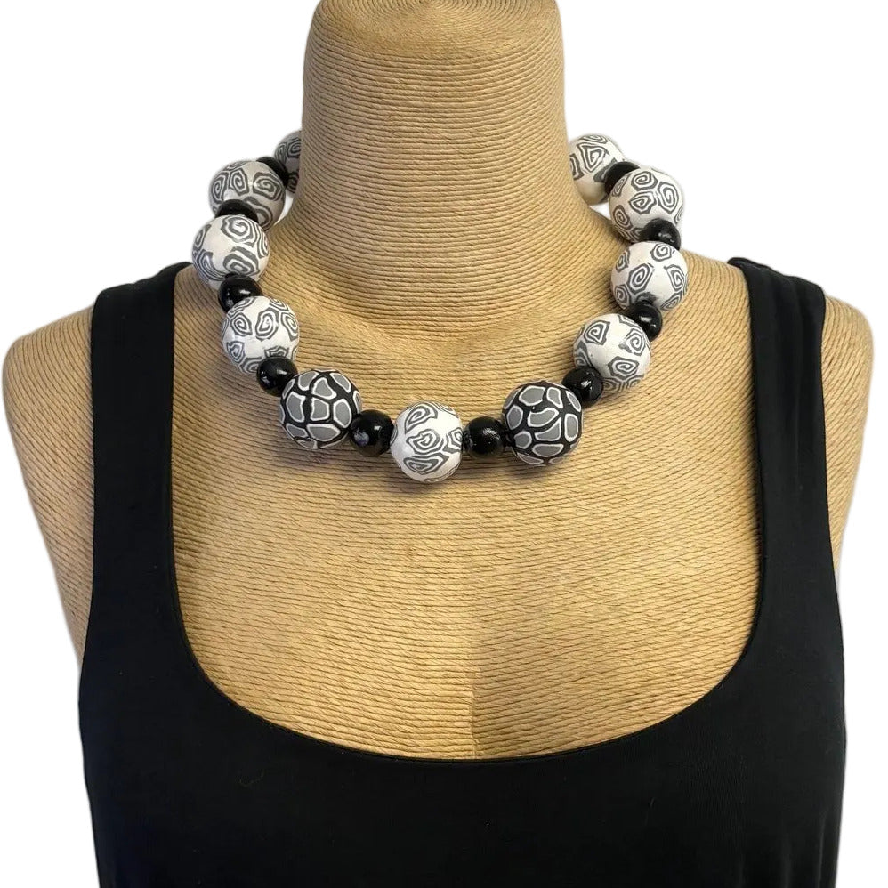 Dawn Siebel Necklace, Jellyroll, Grey/White/Black