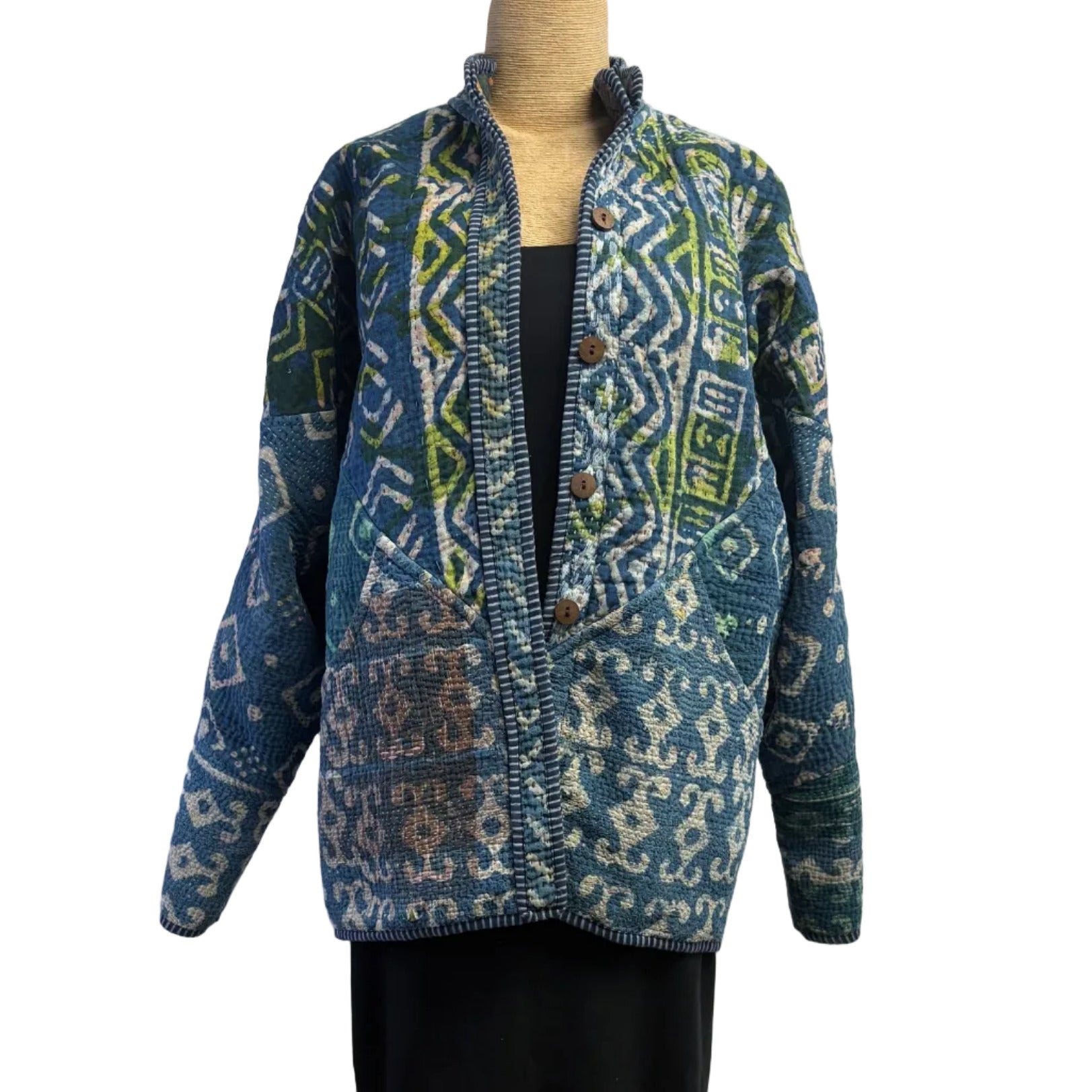 NAMAI Kantha Jacket, Reversible, Ladhiya Patchwork, Multi-Color, M/L