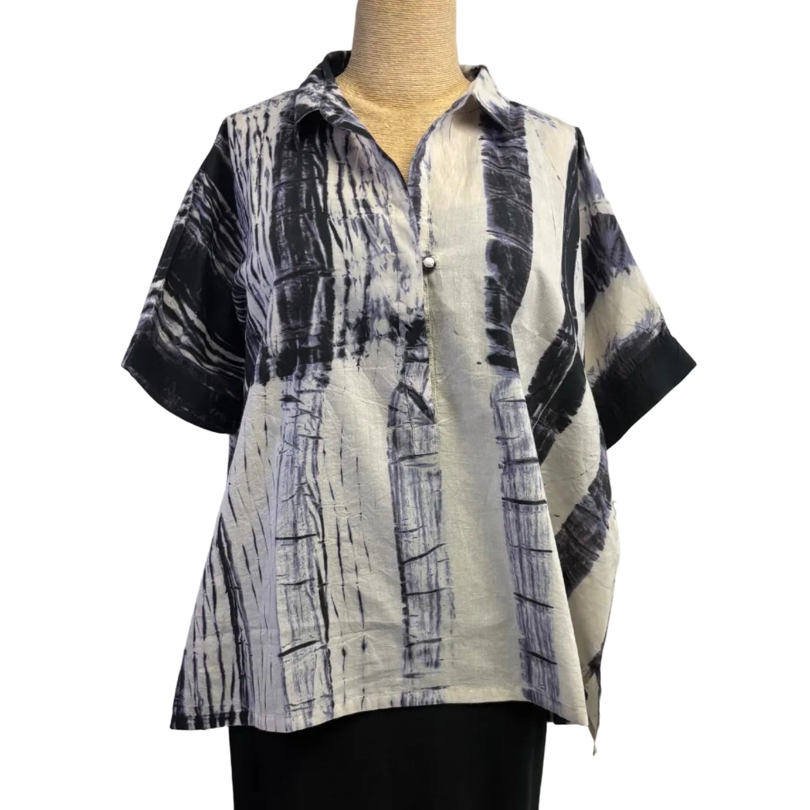 Neeru Kumar Top, Shibori, White/Black/Purple XS, S & M
