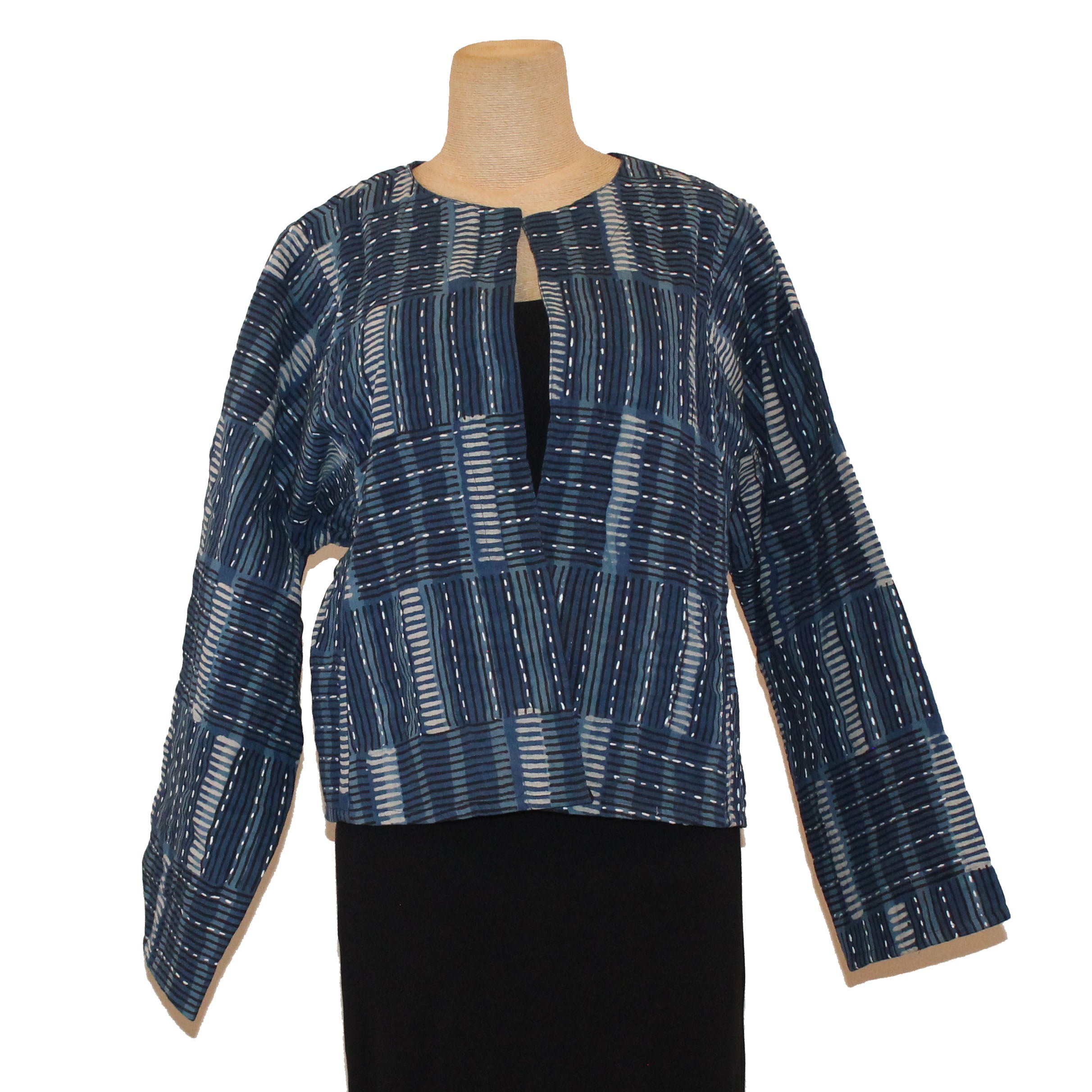 Sudarshan Short Jacket, Indigo, Hand Block Printed Designs, L