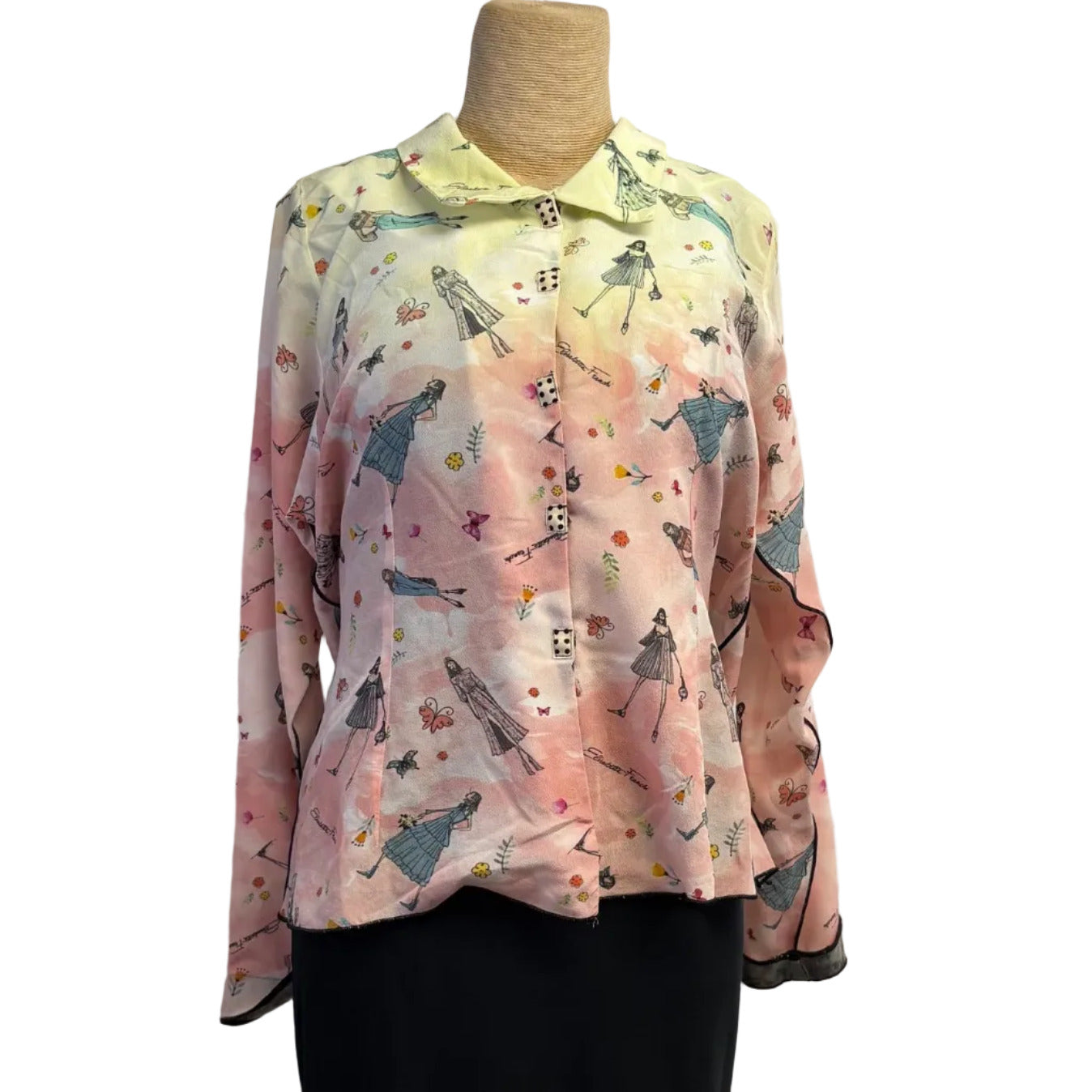 Deborah Cross Shirt, Pink/Yellow/Multi-Color, XS