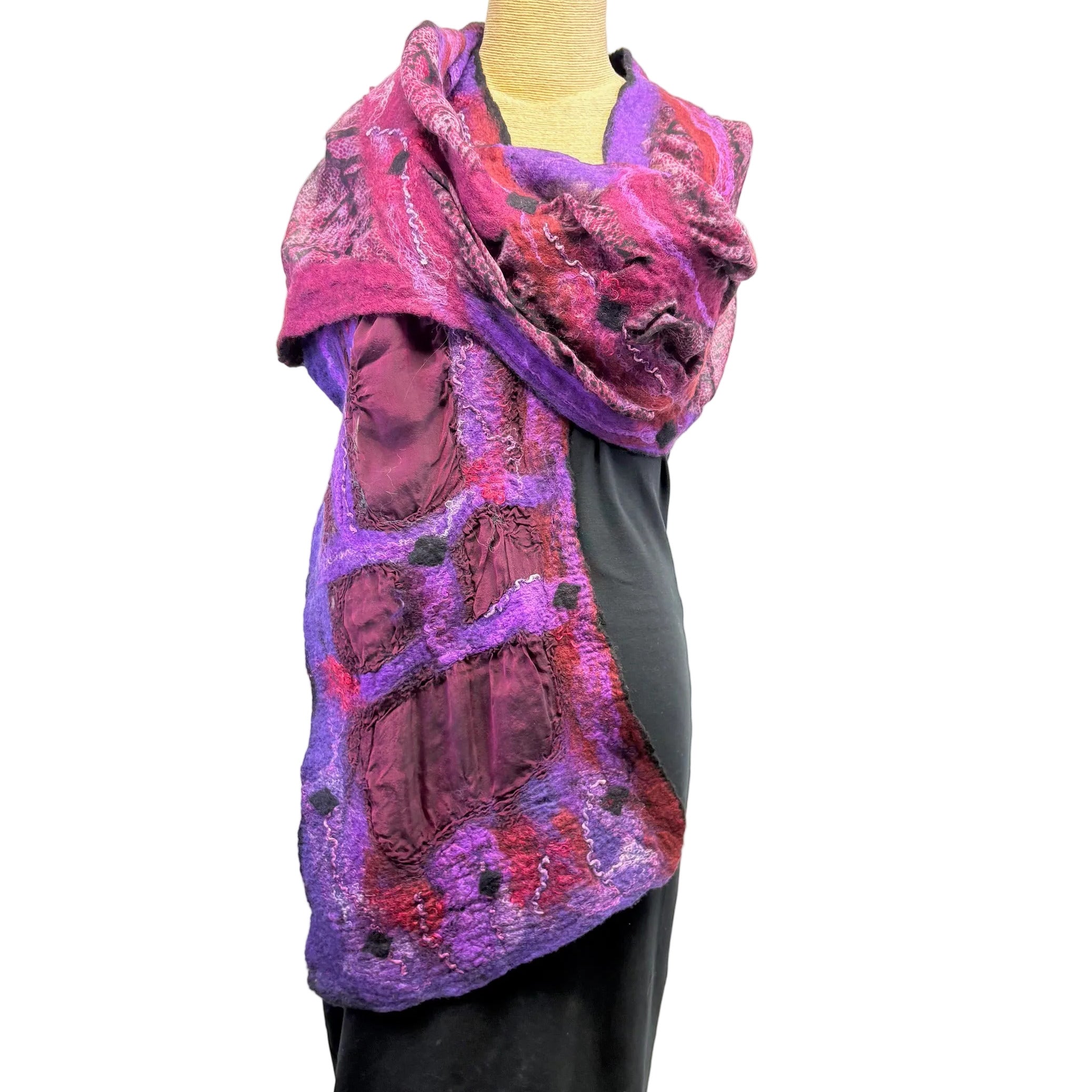 Lyndy Runyon Scarf, Felted, Violet/Cranberry