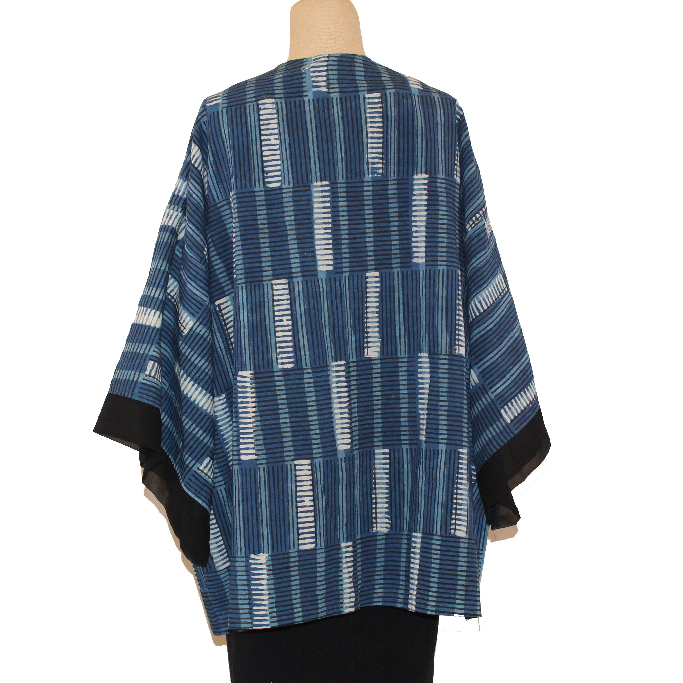 Sudarshan Kimono, Hand Block Printed Indigo, Blue/Black/White, L