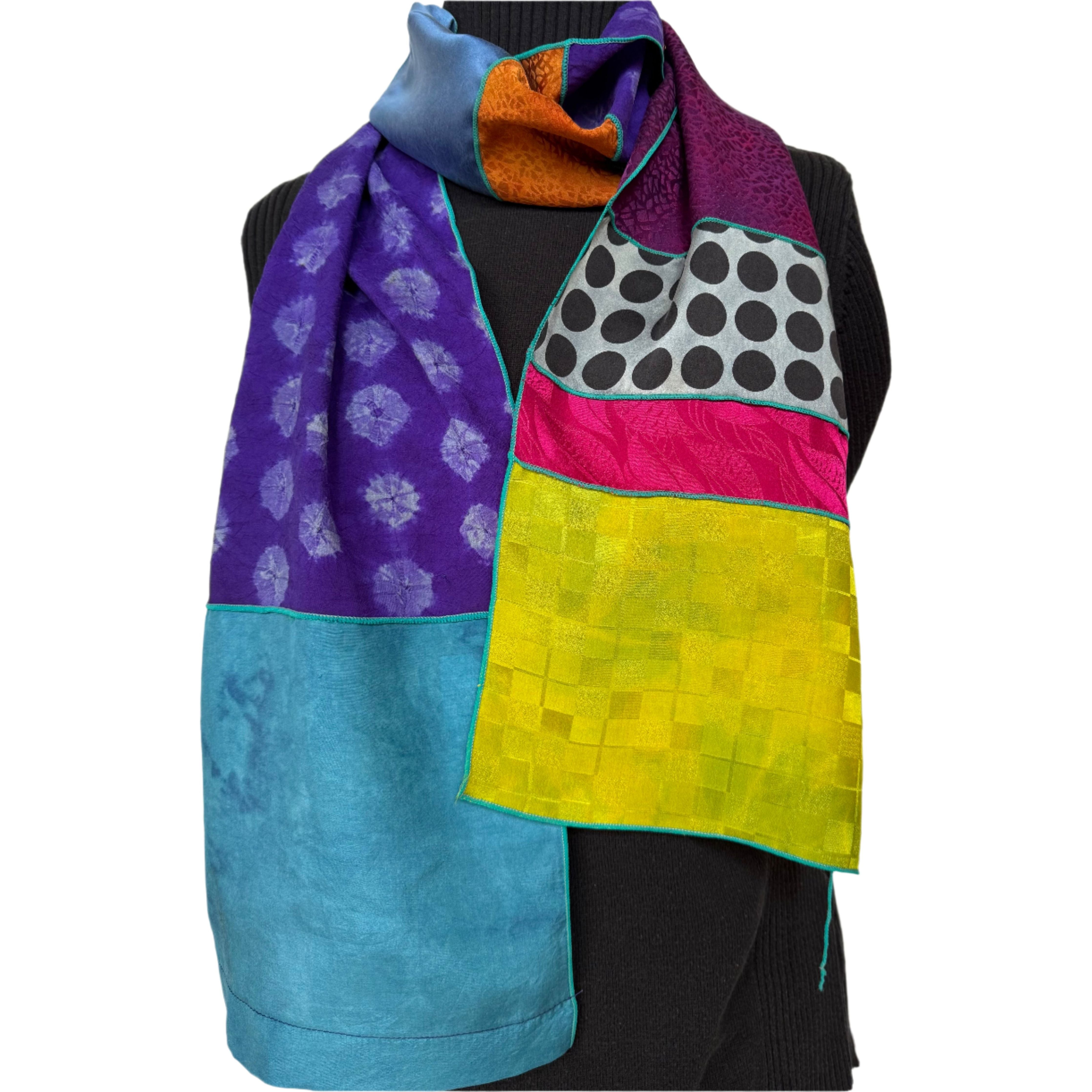 Judith Bird Scarf, SilkSingles, Brights With Japanese Shibori