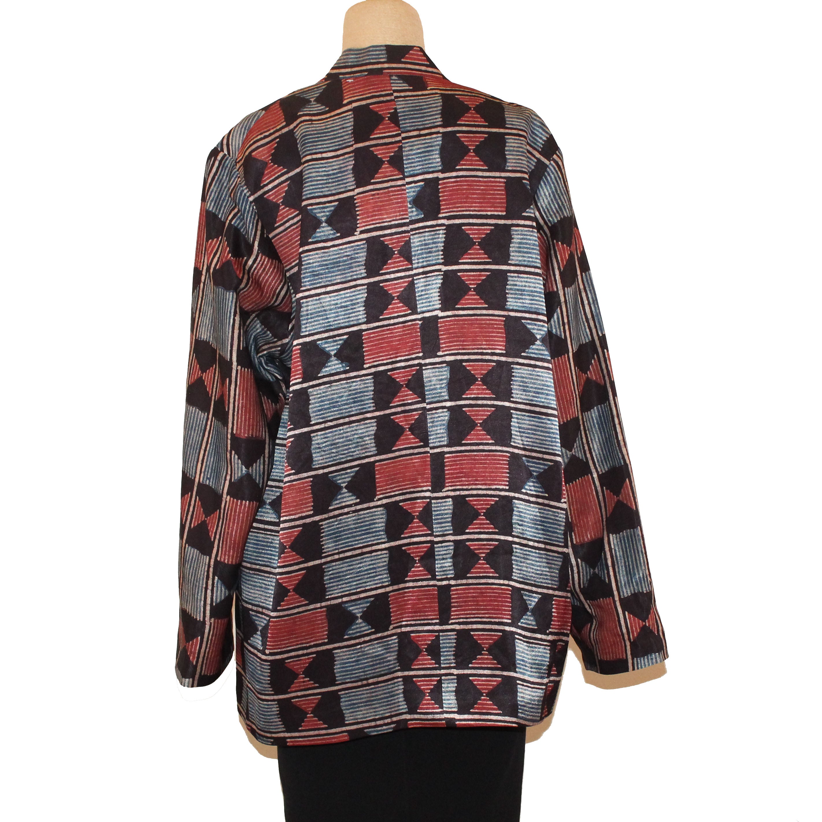 Sudarshan Jacket, Hand-Block Print, Blue/Black/Red/Beige, S