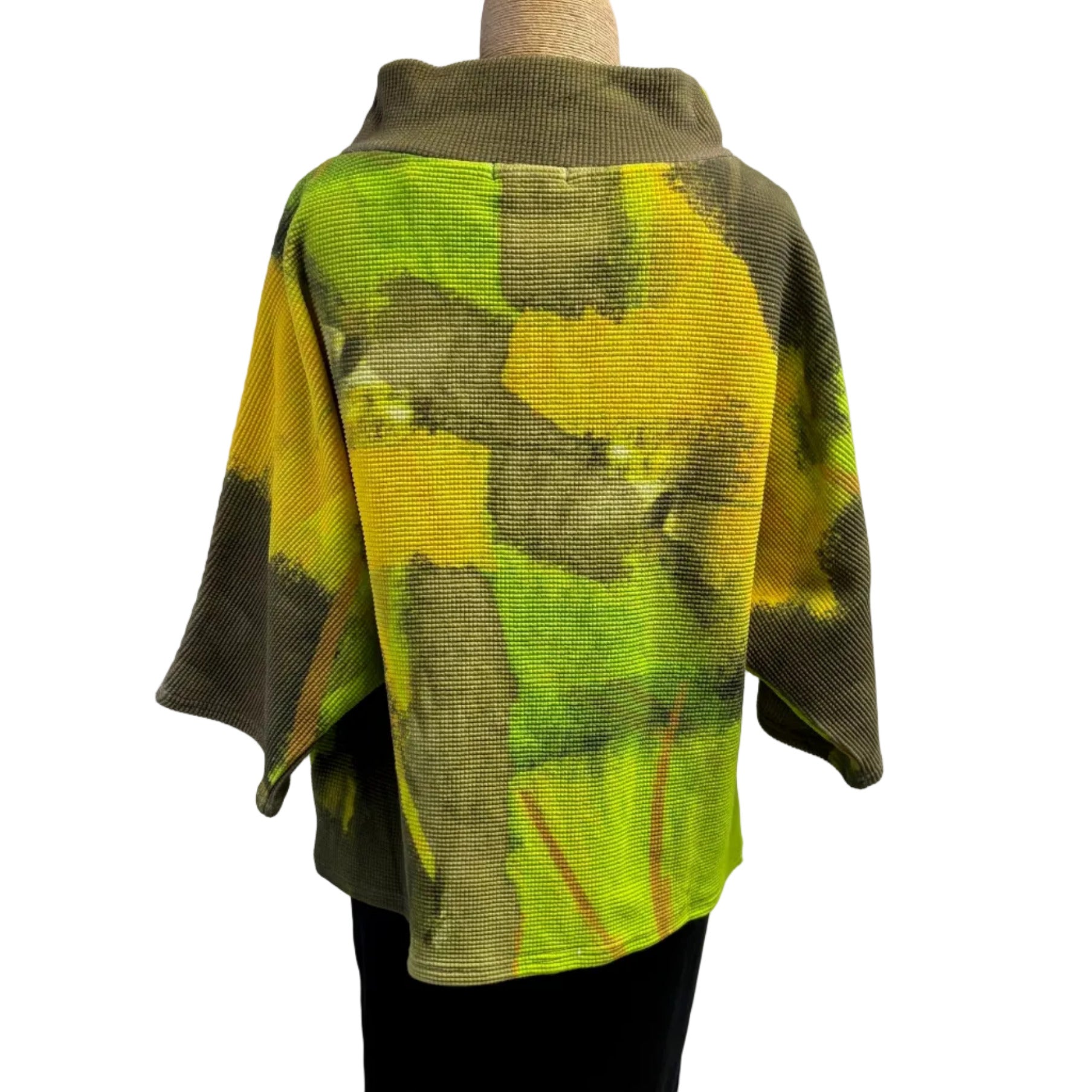 Andrea Geer Crop Top, Funnel Neck, Yellow/Lime/Olive, S/M