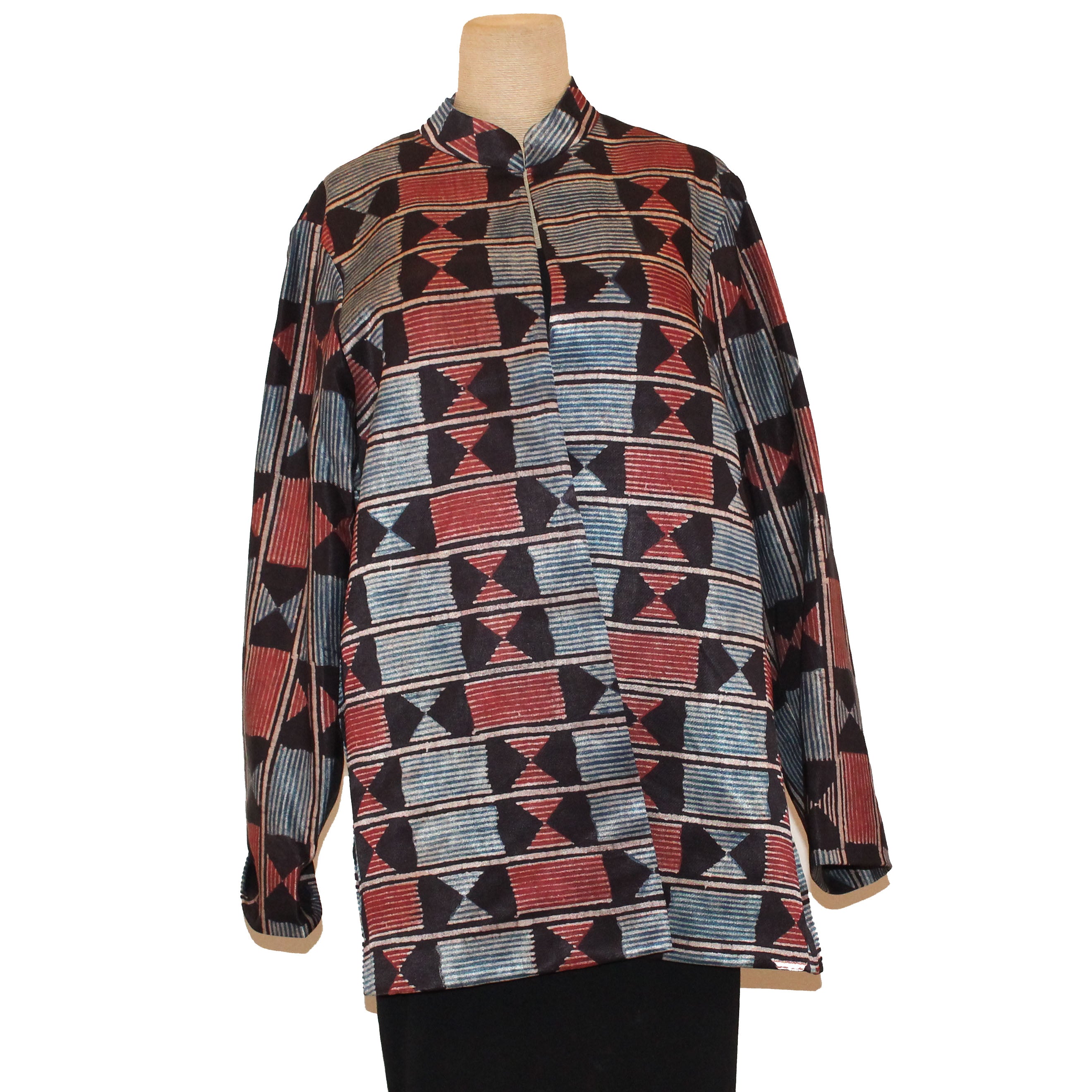 Sudarshan Jacket, Hand-Block Print, Blue/Black/Red/Beige, S