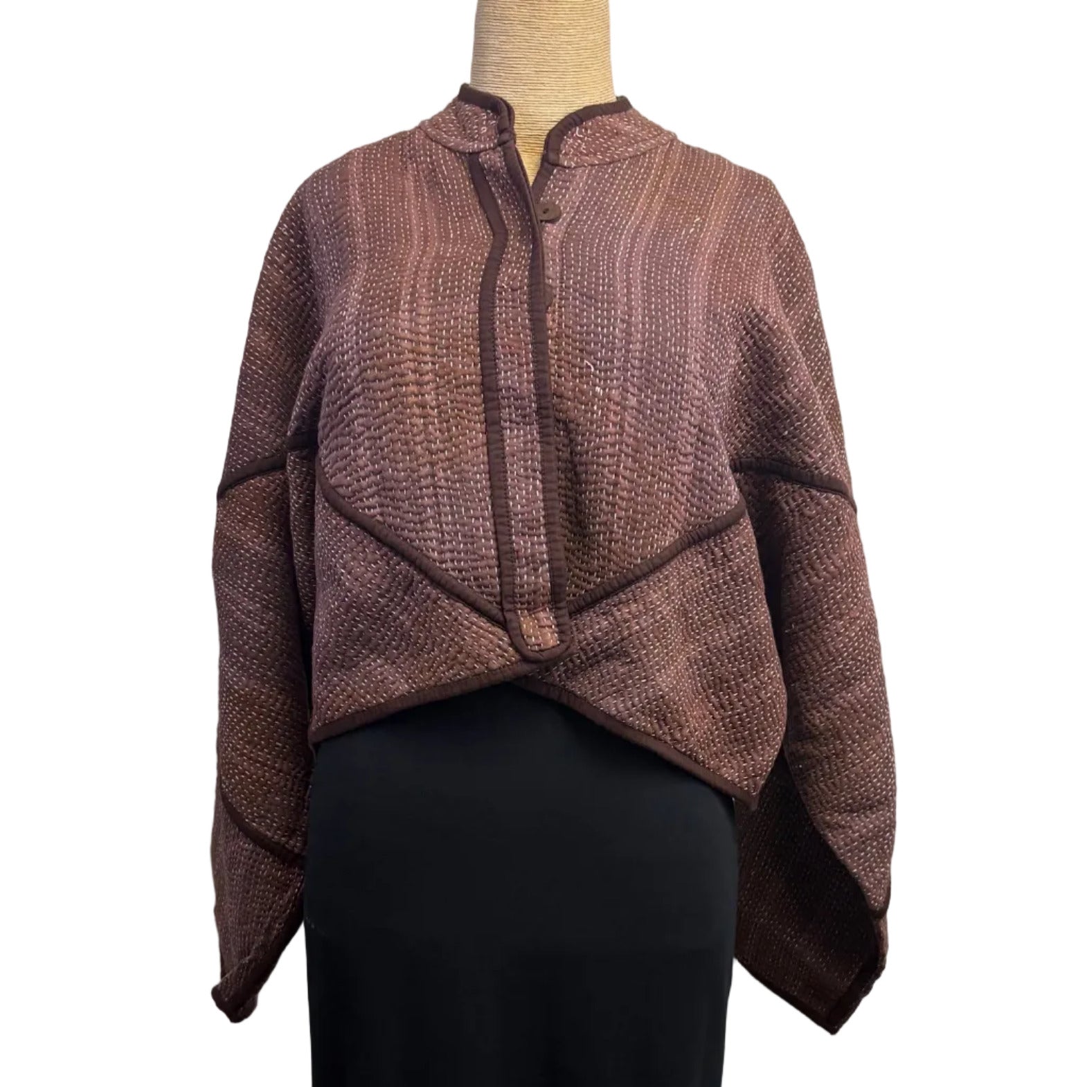 NAMAI Kantha Jacket, Reversible, Cropped, Brown/Plum S/M