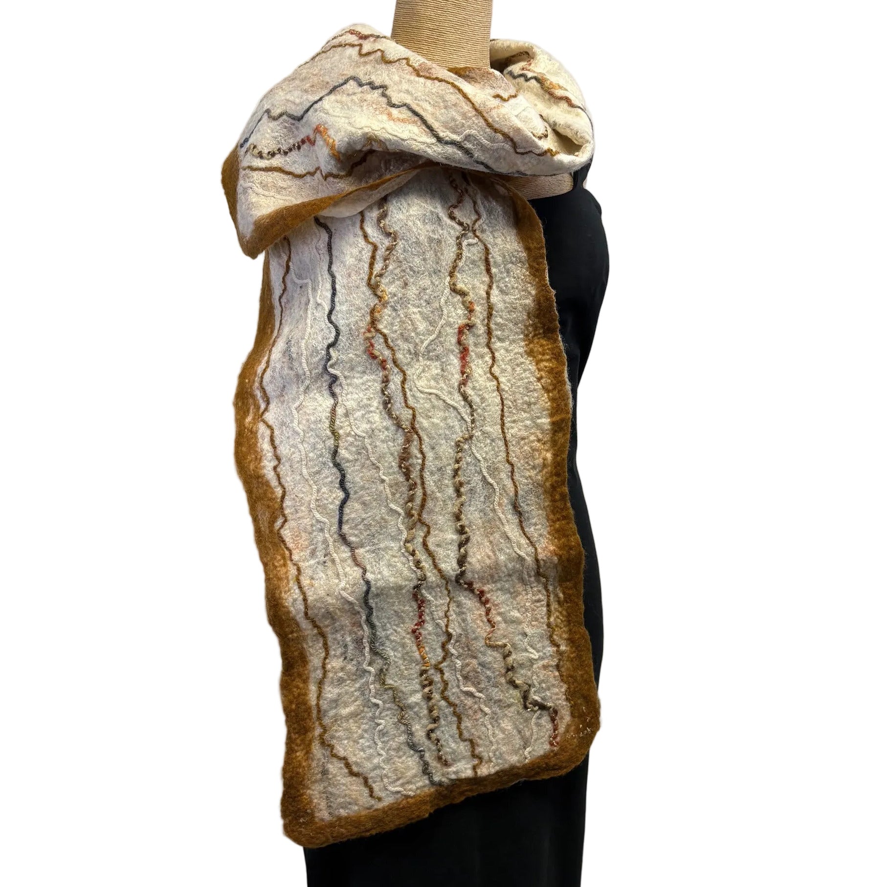 Lyndy Runyon Scarf, Felted, Ivory/Camel