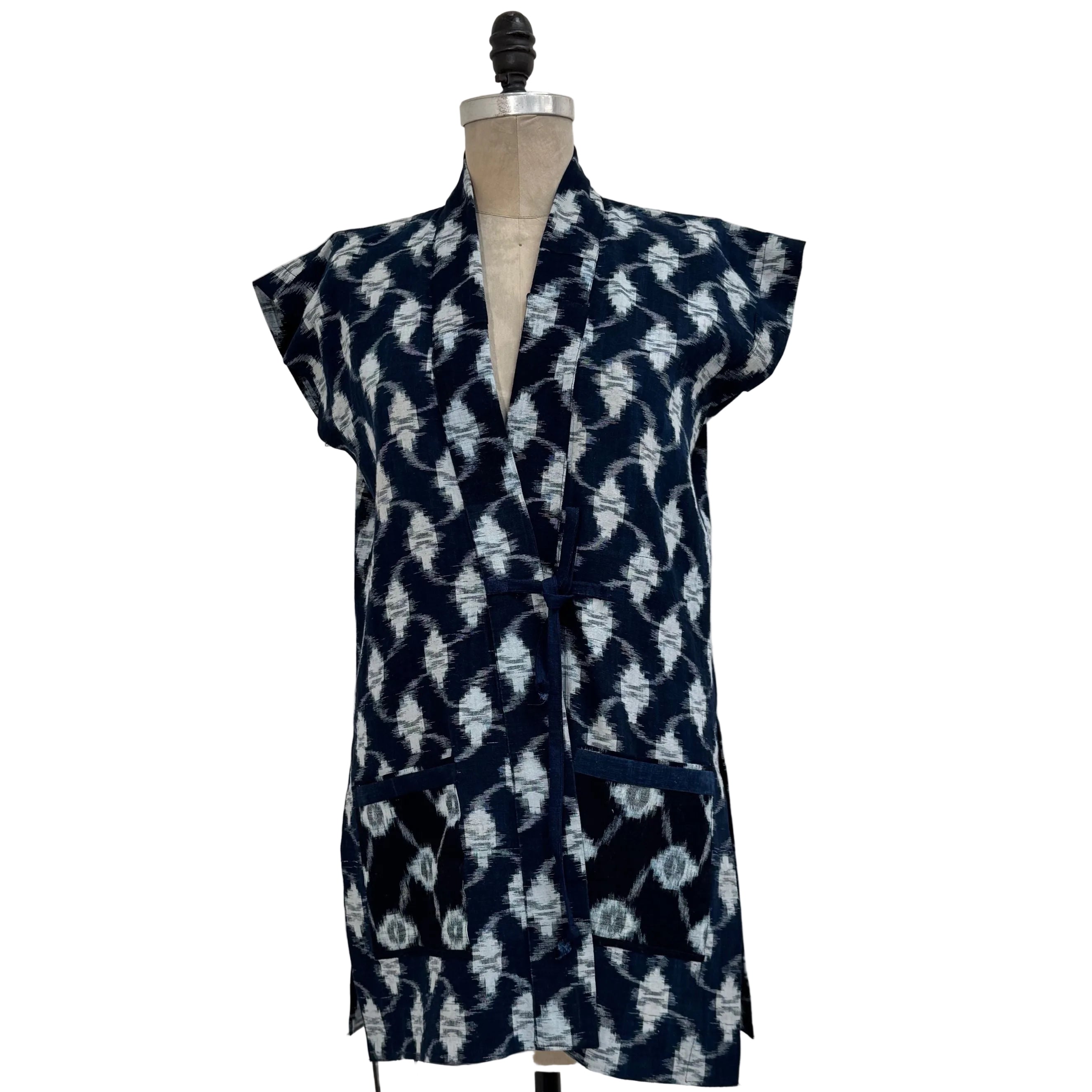 Holly Badgley Kimono Vest, Cotton Ikat, indigo/White, S