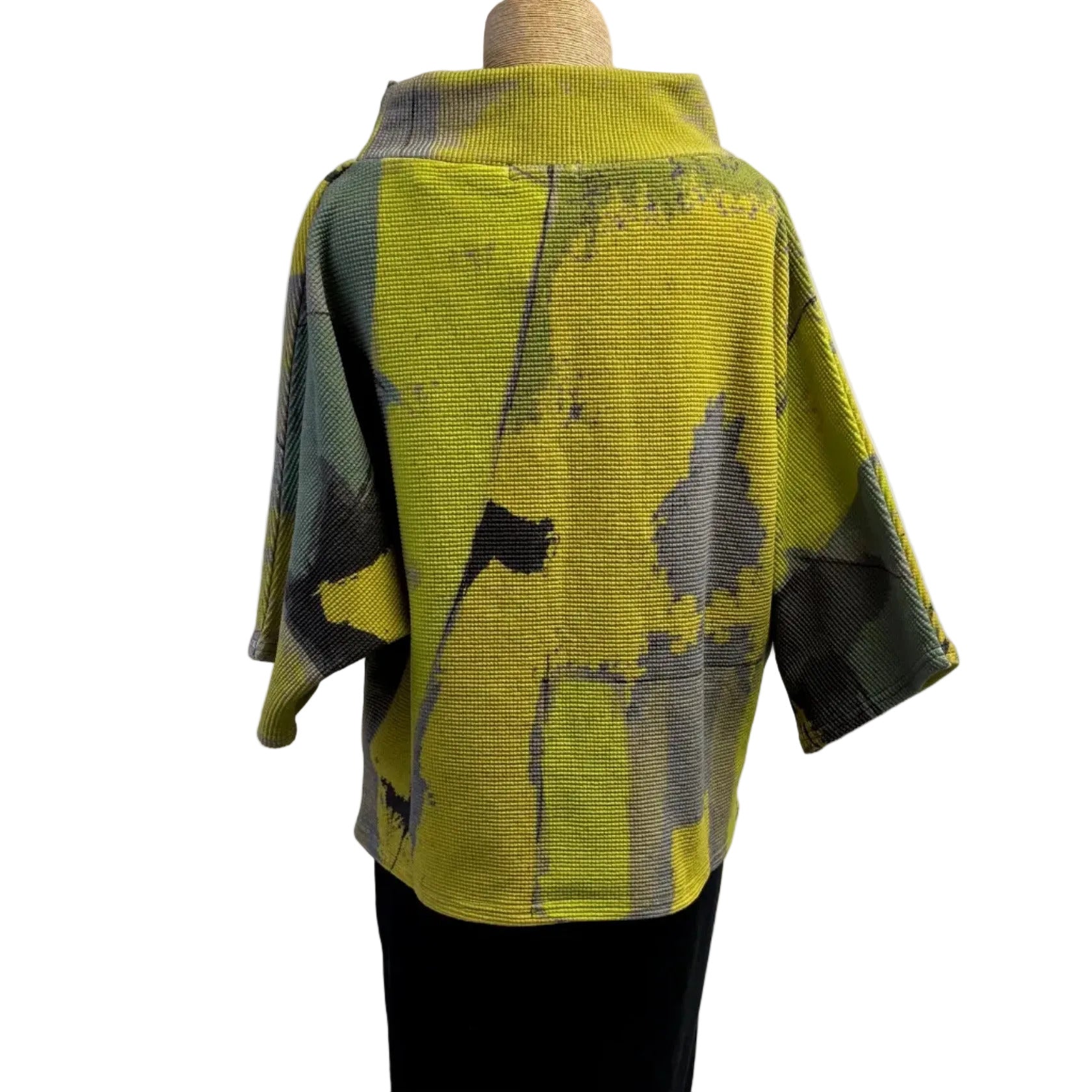 Andrea Geer Crop Top, Funnel Neck, Lime/Grey/Chartreuse/Green, S/M