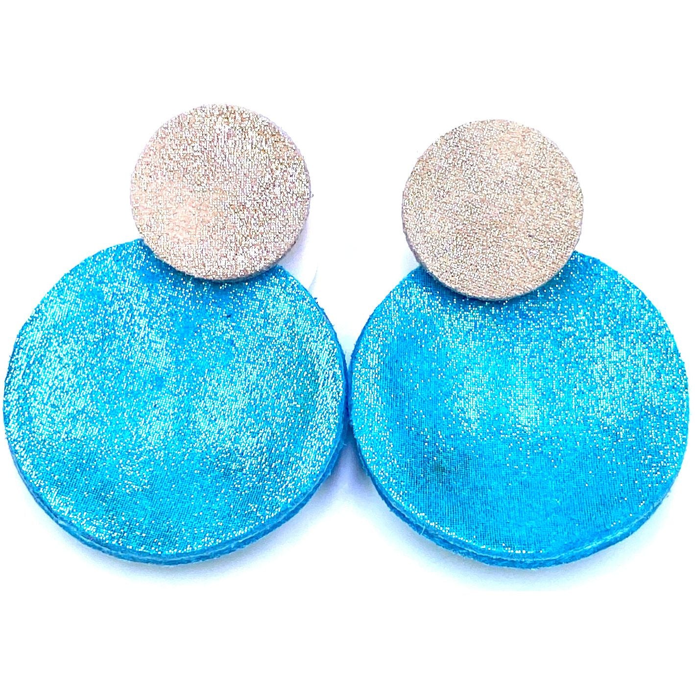 7PM Leather, Post Earrings, Tiny Circles, Turquoise/Silver