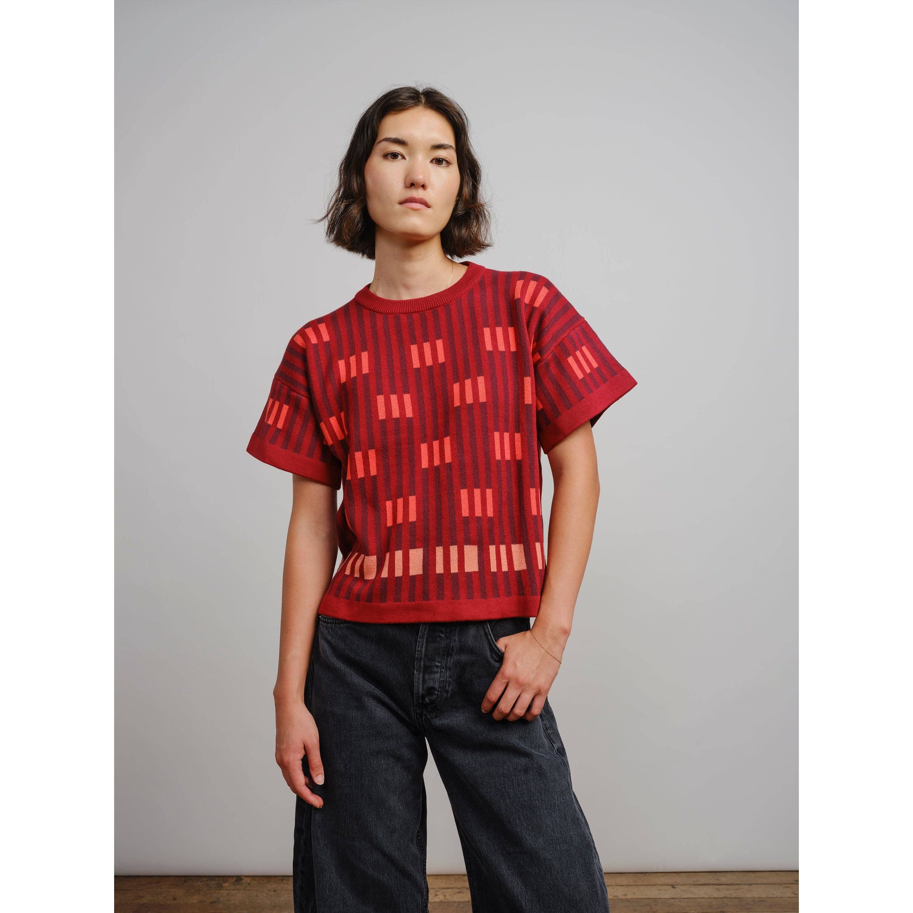 The Endery Tee, Bauhaus, Solstice, Red/Orange/Burgundy/Pink