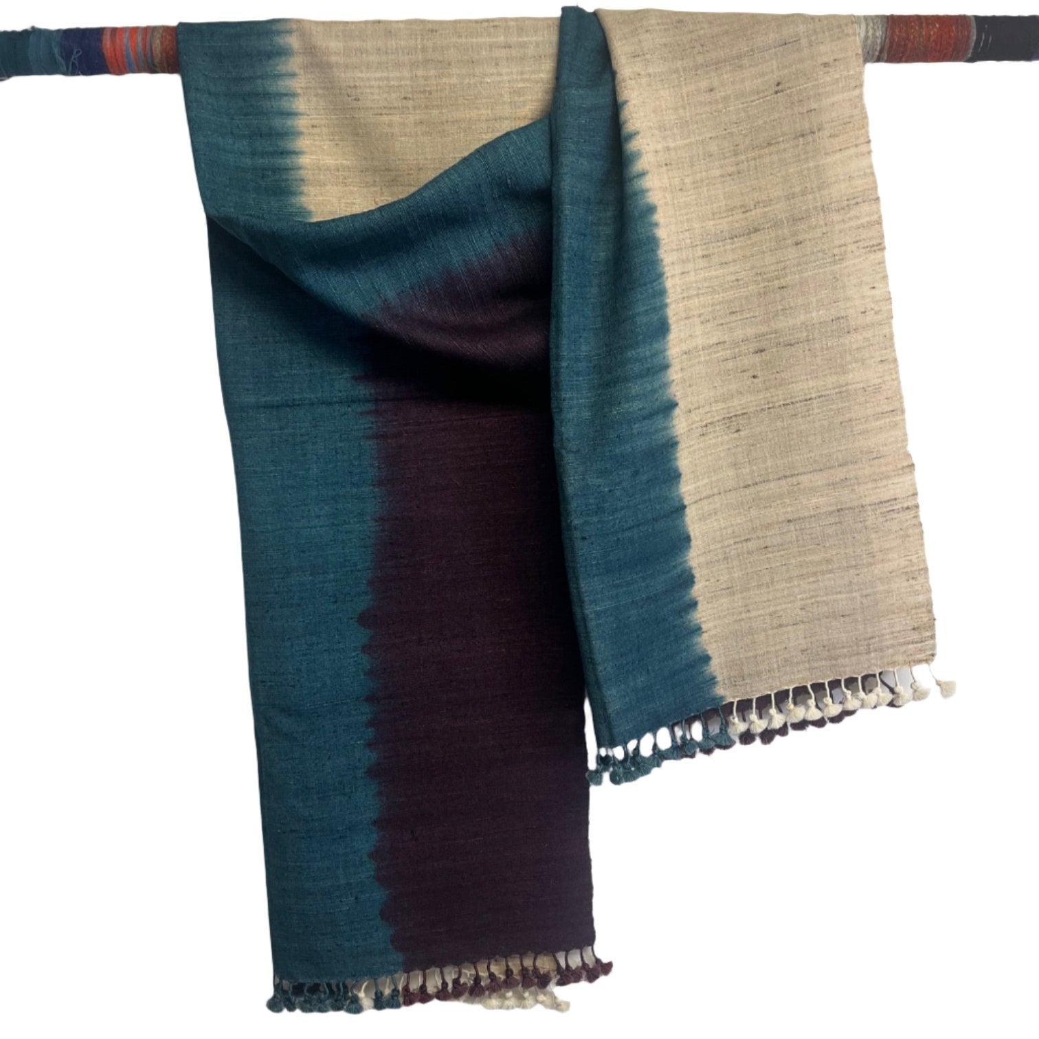 Rajan Vankar Stole,Three Shades, Teal/Tan/Purple