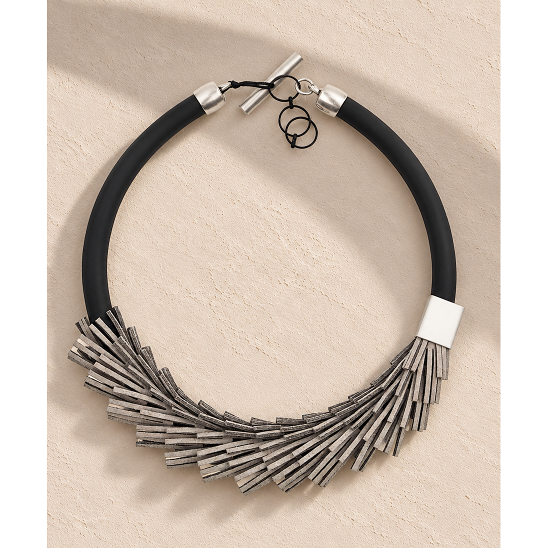 Christina Brampti Necklace, Wrapped Fringe Suede, Black/Silver