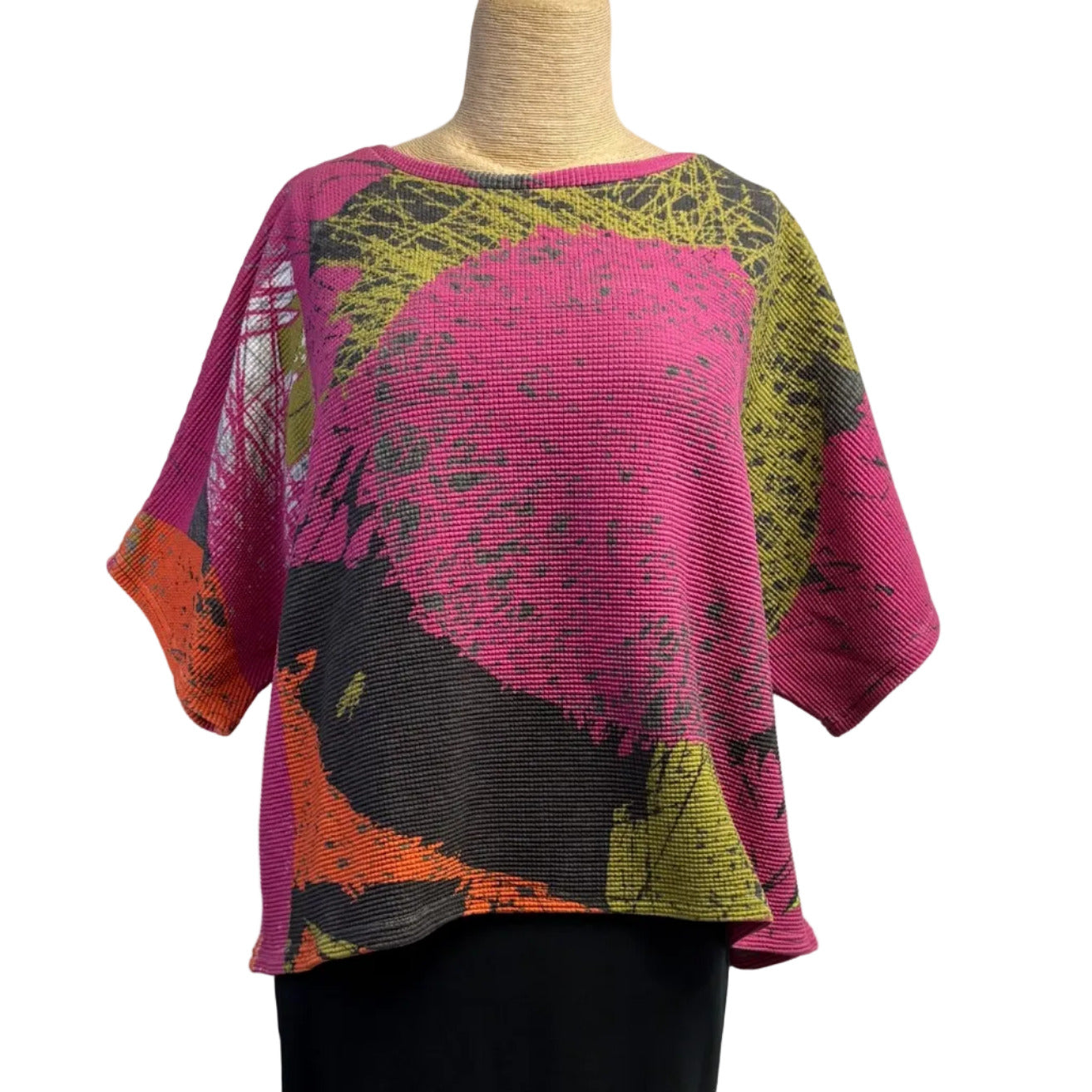 Andrea Geer Crop Top, Boxy, Pink/Chartreuse/Orange/Black 1 , Fits S-L