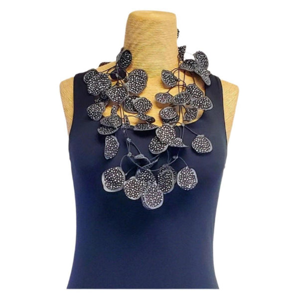 Annemieke Necklace, Batik, Black/White Polka Dot