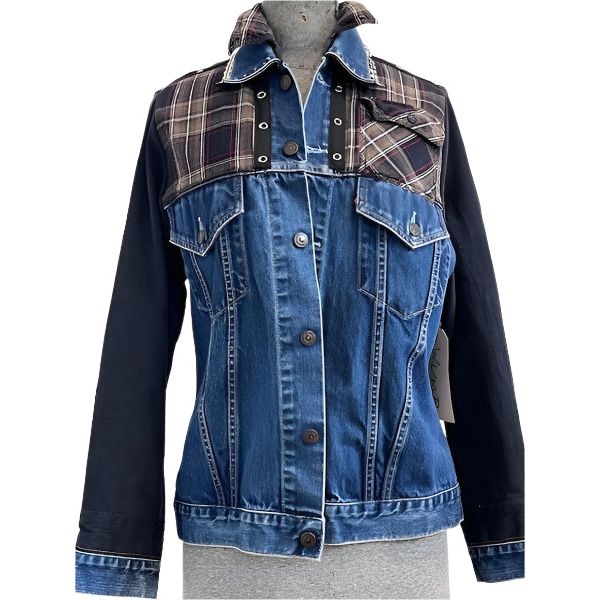 Catherine Bacon Denim Jacket, Wump, Plaid Yoke, M