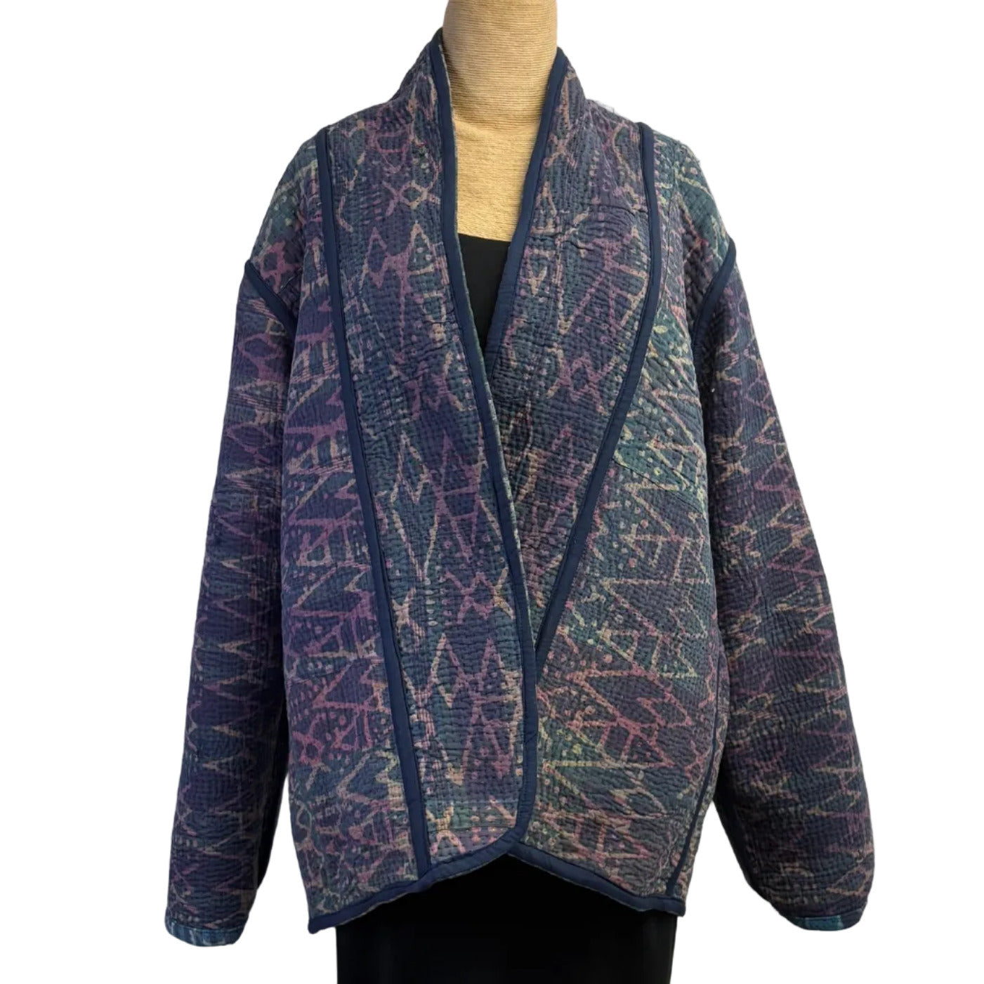 Sudarshan Kantha Jacket, Reversible, Green/Blue/Purple,L/XL