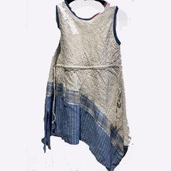 Mara Gibbucci Tunic, Asymmetrical, Ecru/Blue, XS