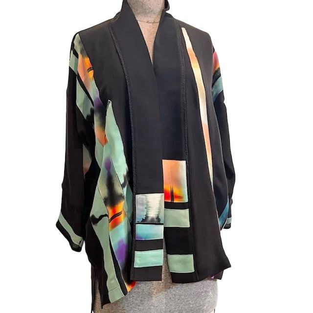 Catherine Bacon Kimono, Mosaic, Black/Turquoise, OS Fits M-XL