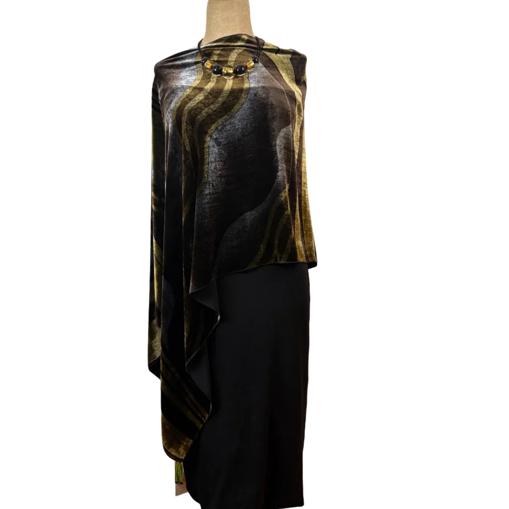 Kay Chapman Poncho, Velvet, Gold/Brown/Gray OS
