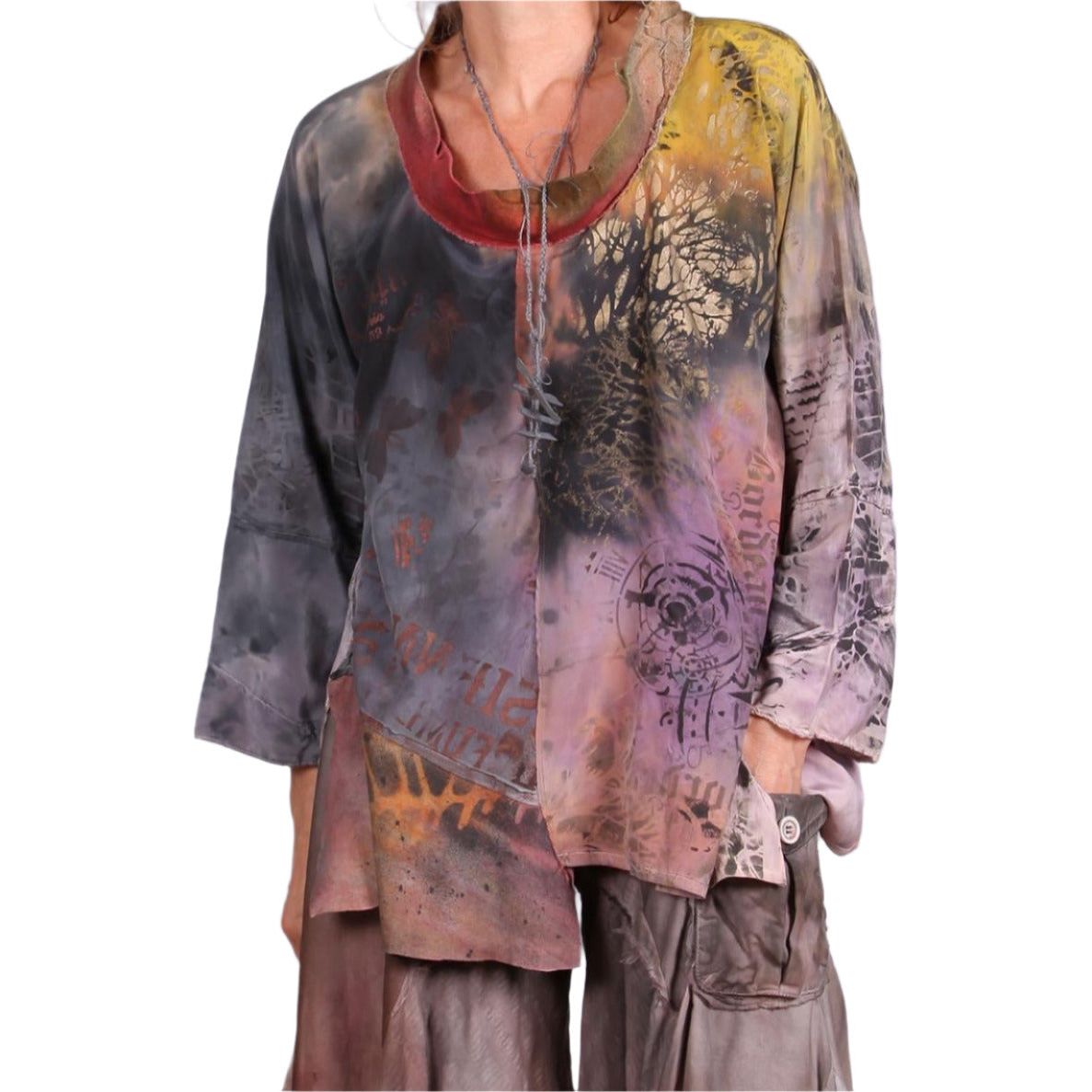 Tatiana Palnitska Blouse, Lost In A Complex Dream, Grey/Lavender/Yellow/Black XS