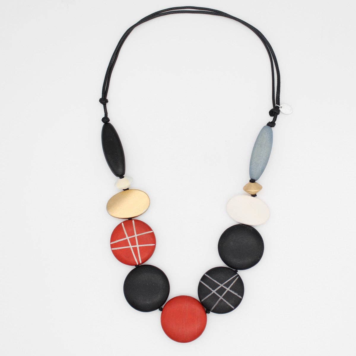 Sylca Designs Necklace, Carla, Black Carved Bead, Black/Red