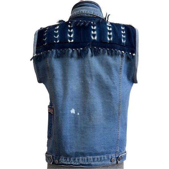 Catherine Bacon Vest, Wump, Vintage African Fabric, Double Collar, Denim/Dyed Indigo, S