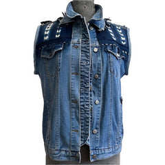 Catherine Bacon Vest, Wump, Vintage African Fabric, Double Collar, Denim/Dyed Indigo, S