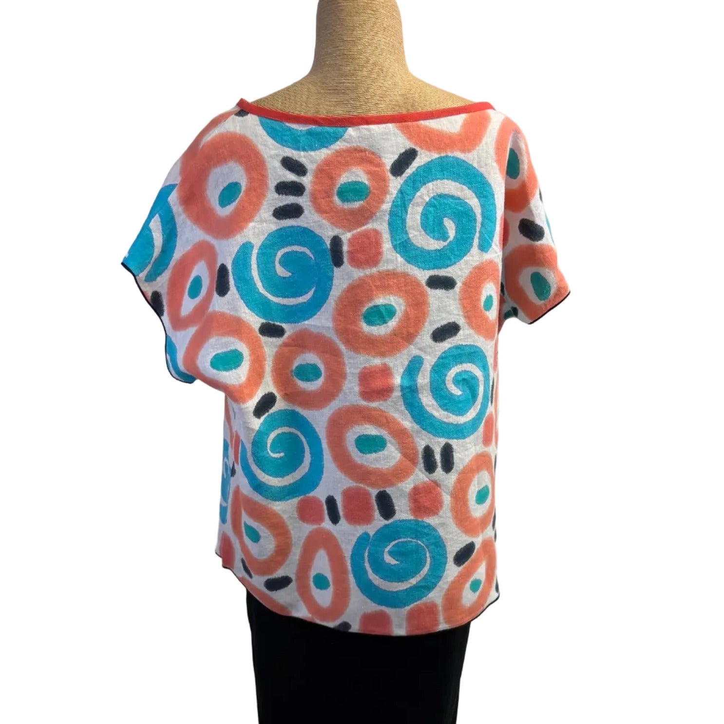Kay Chapman Crop Top, Spiral, Turq/Orange/White M