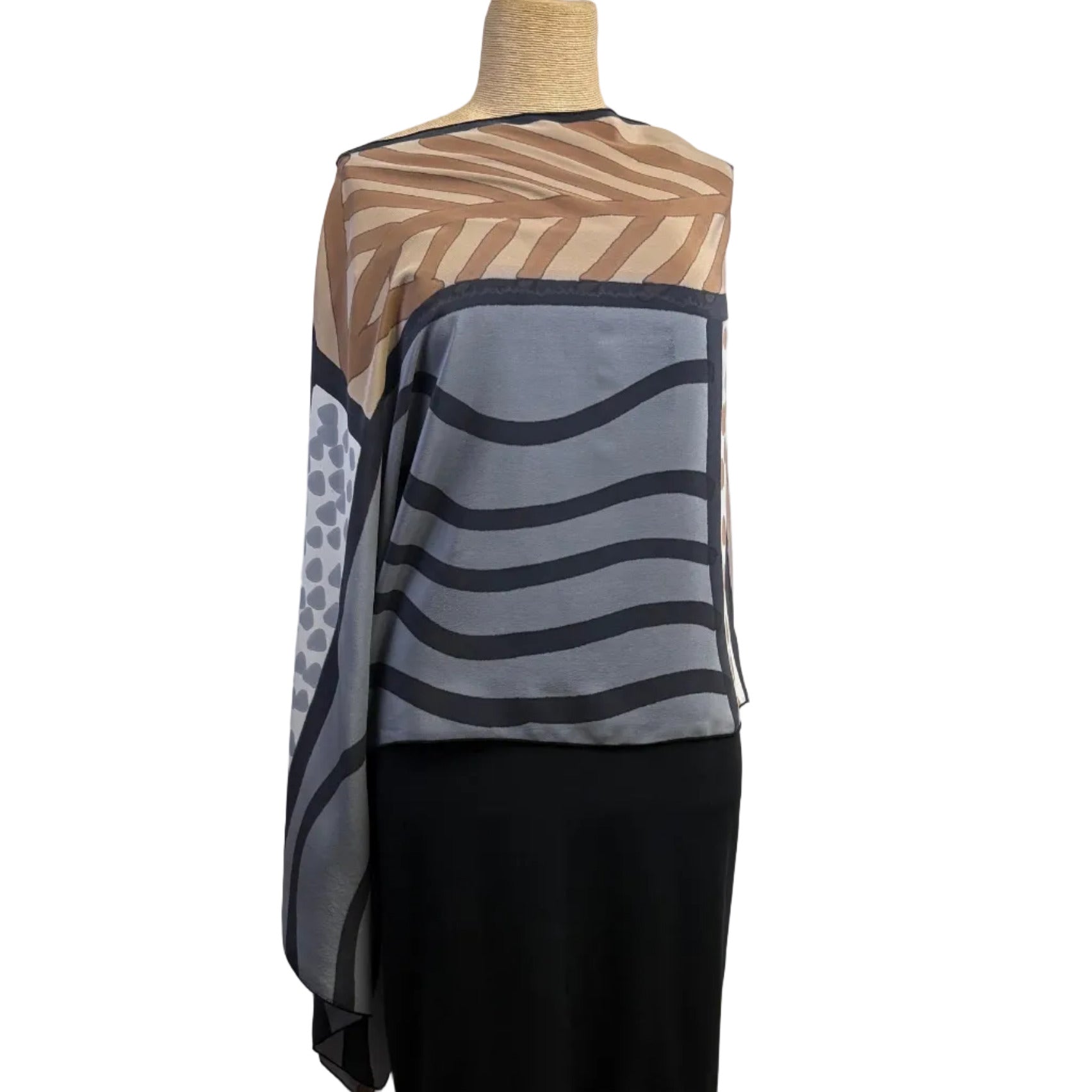Kay Chapman Poncho, Patchwork, Brown/Grey/Tan/White/Black, OS