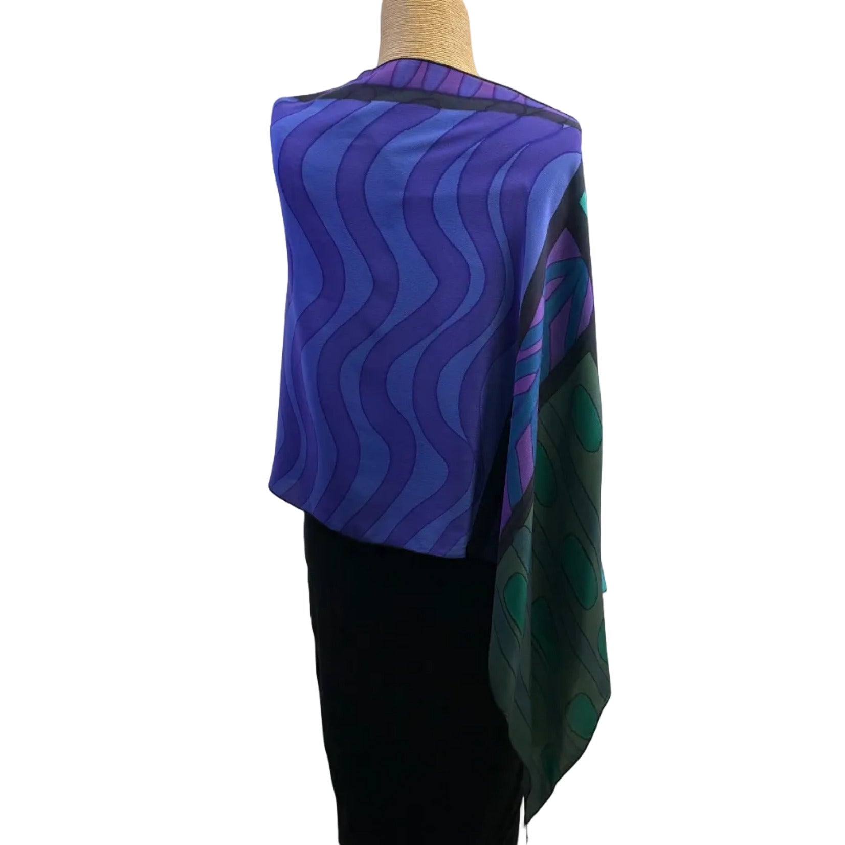 Kay Chapman Poncho, Patchwork, Purple/Green/Periwinkle/Olive, OS