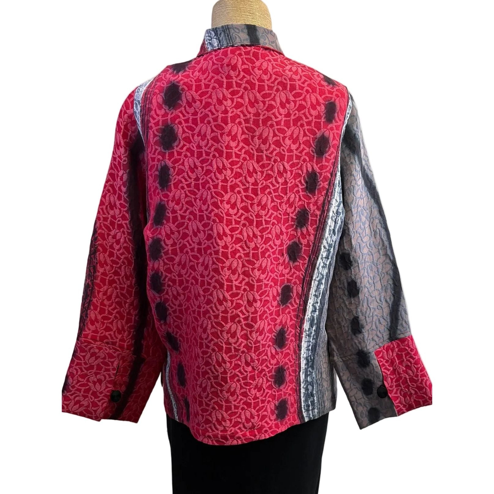 Kay Chapman Jacket, Loop Button, Red/Gray Ariel, XS