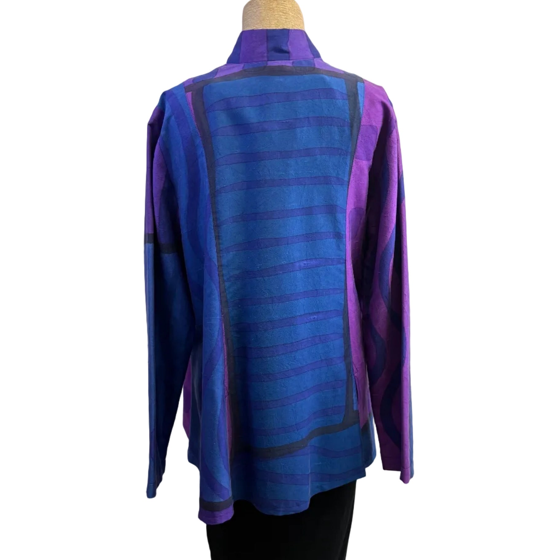 Kay Chapman Shirt, Pleated, Patchwork, Purple/Navy, M