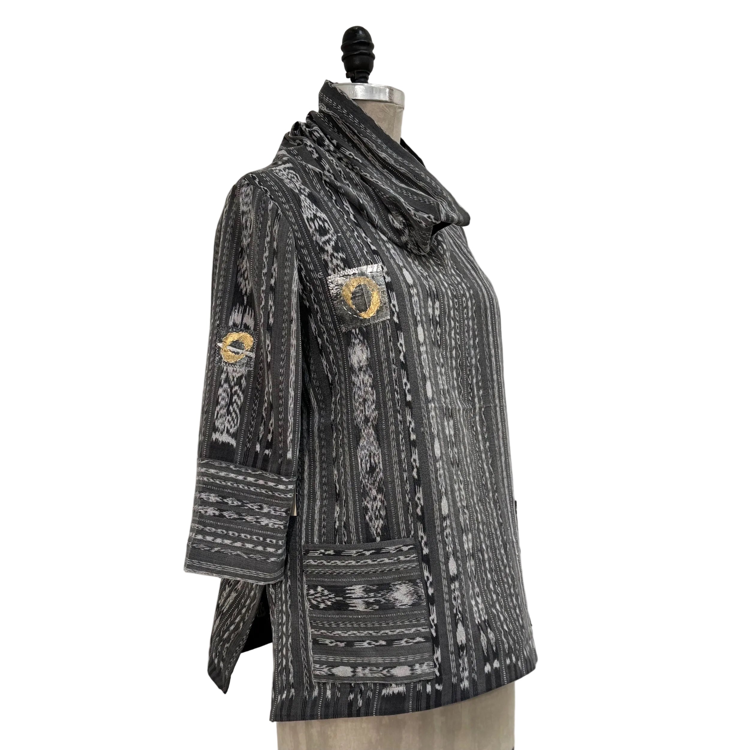 Holly Badgley Cowl Tunic, Cotton Ikat, Pewter, S