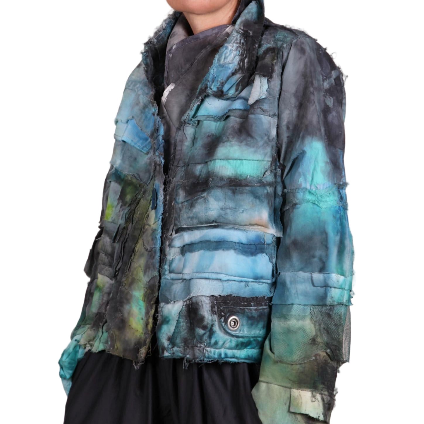 Tatiana Palnitska Jacket, Colorful Waves Rolling In, Blue/Aqua/Green/Brown/Black, S