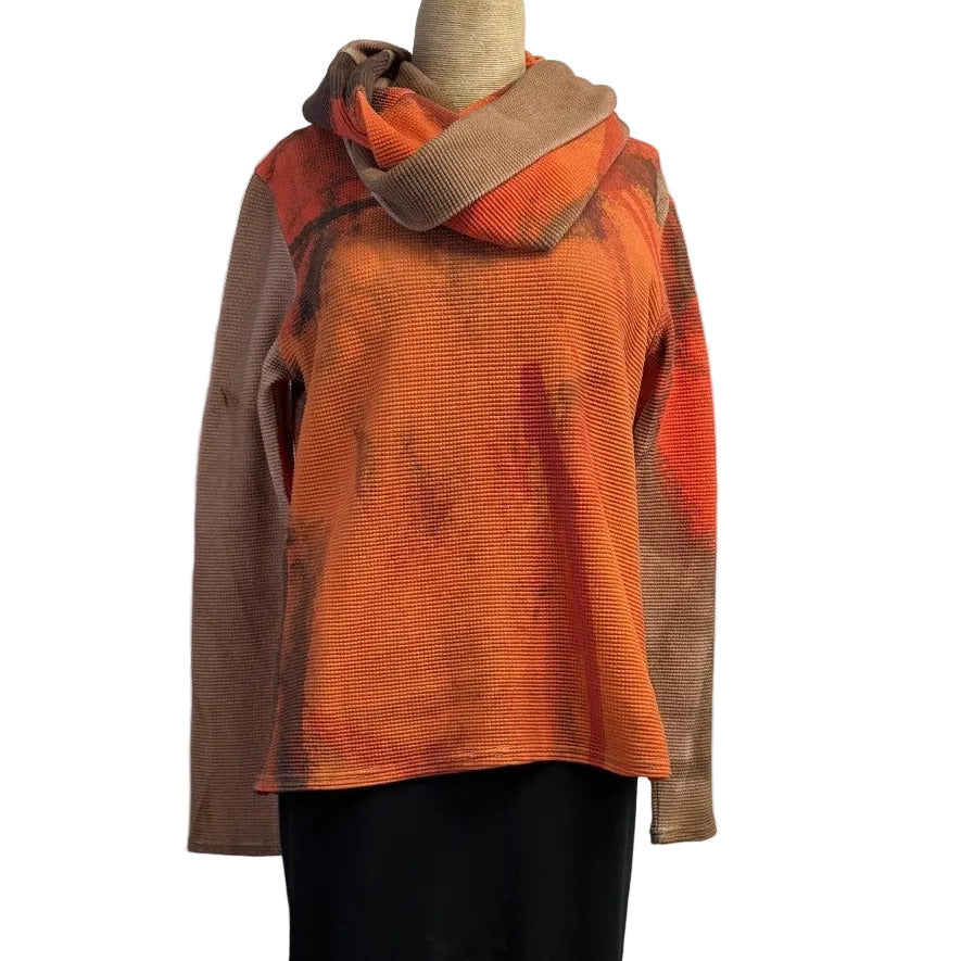 Andrea Geer Fitted Top With Scarf, Orange Cinnamon and Taupe, XS & M