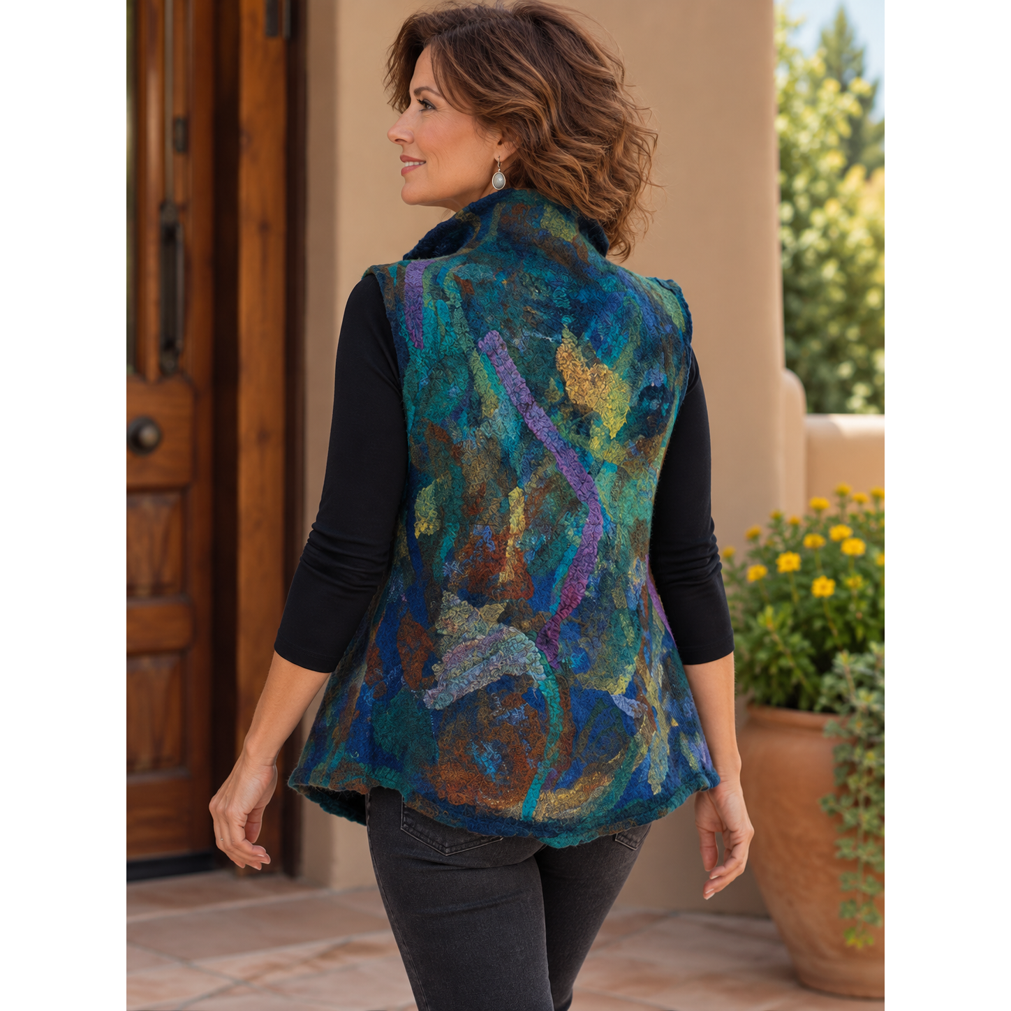 Lyndy Runyon Vest, Felted, Royal Blue, Teal & Emerald Green S
