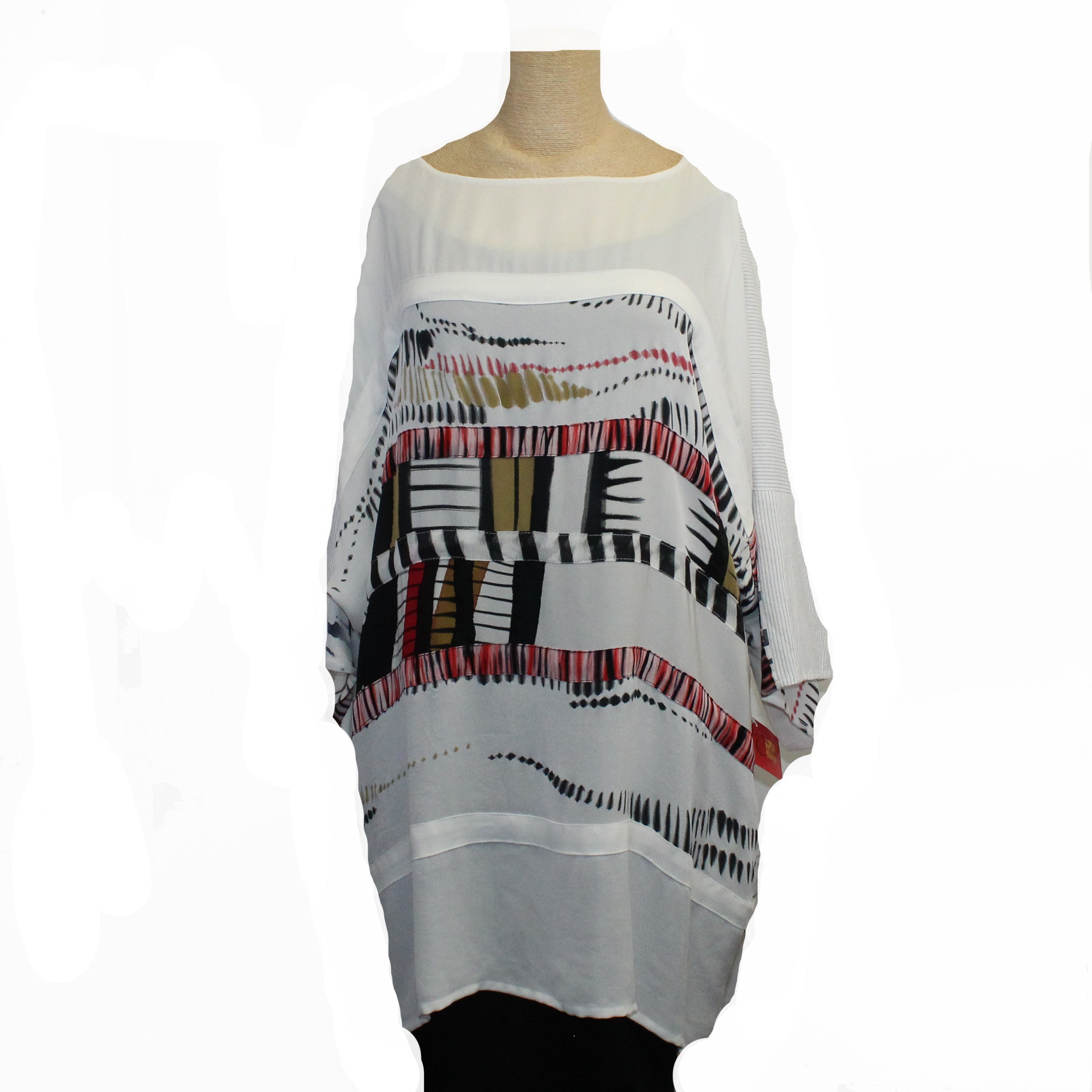 Catherine Bacon Tunic, Mosaic Butterfly, White/Red/Black, OS Fits M-XL