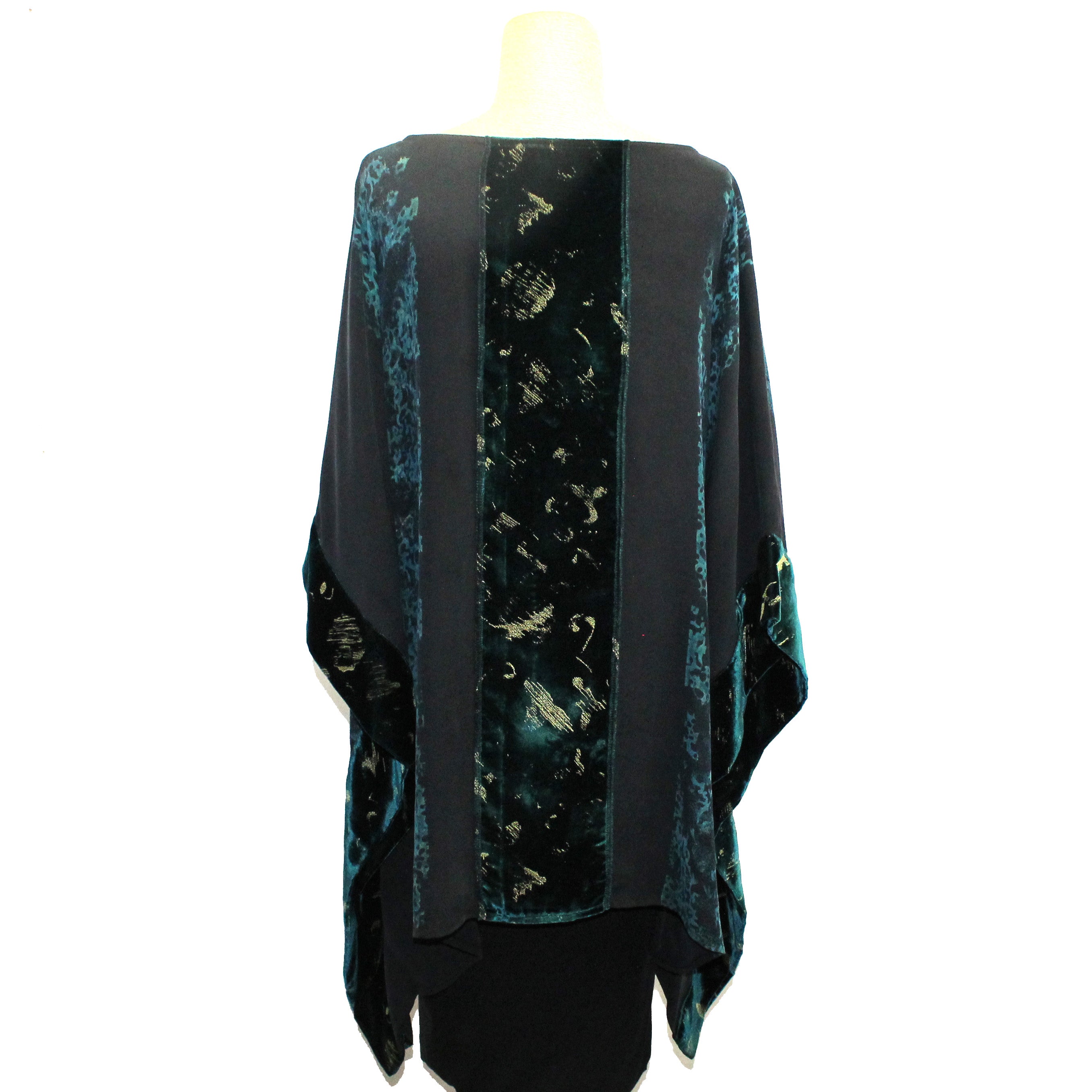Catherine Bacon Hand Painted Tunic, Butterfly, Teal/Black, OS Fits M-XL