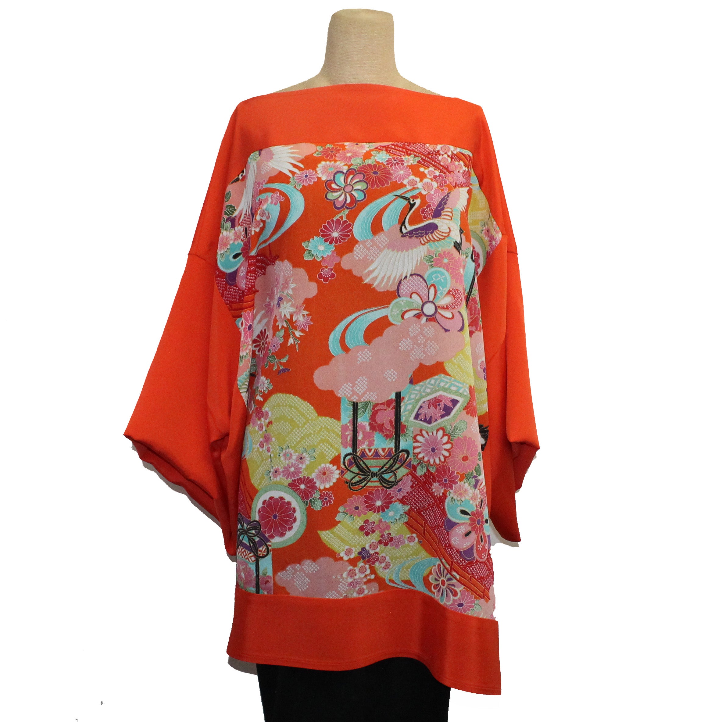 Constance West Kimono, Shell Box & Cranes, Tangerine, OS